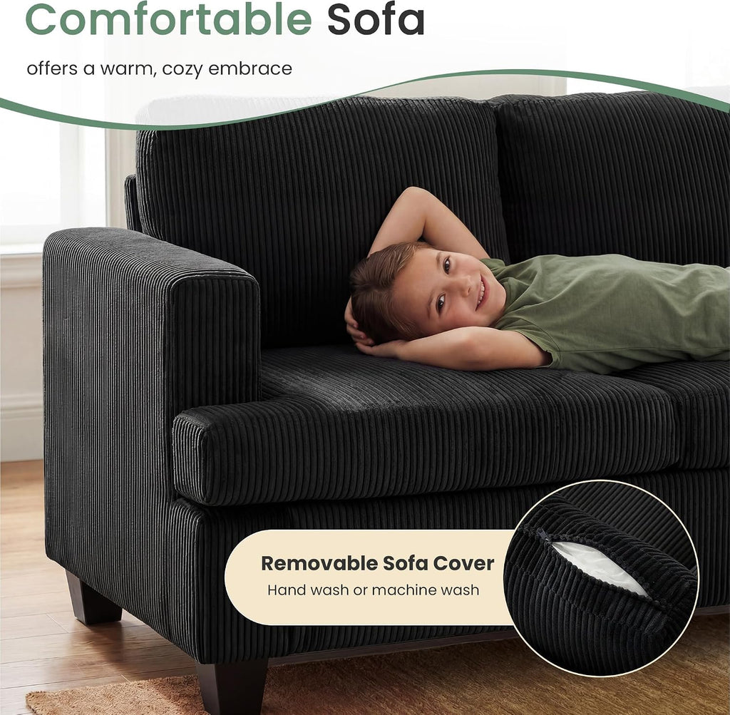 Fiona's magic 4 Seats Couch Set, 2 Piece Set Comfy Sofa, Loveseat Sofa*2 with Deep Seats for Living Room, Modern Sleeper Couch, Black Corduroy