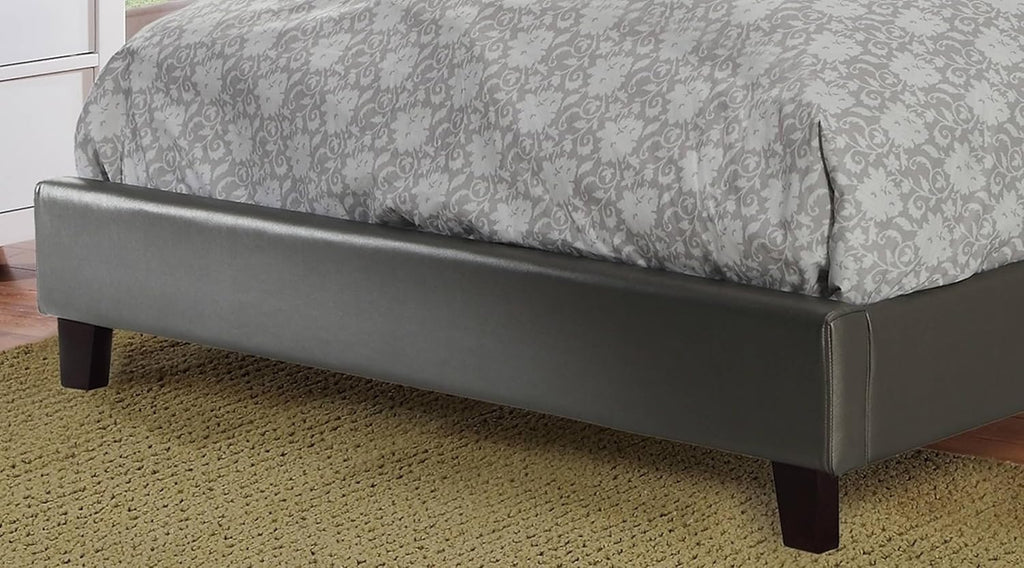 Full Bed Frame No Box Spring Needed | Full Size Bed 1Pc Bed Set Silver Faux Leather Upholstered Tufted Bed Frame Headboard Bedroom Furniture