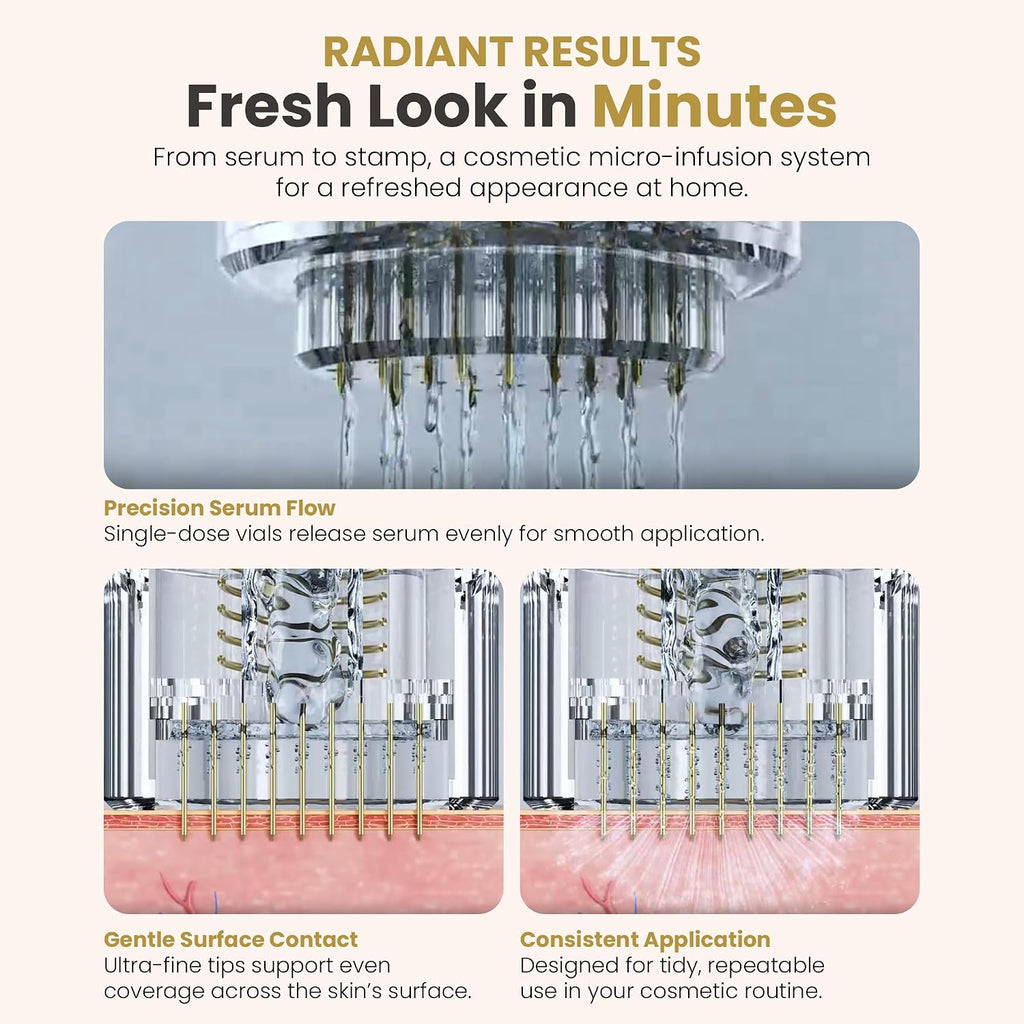 Mon Lumiere Micro Infusion System for Face – Gold Spring-Loaded Facial Stamp with PDRN & Peptides – At-Home Skincare Kit for Glow, Smoother-Looking Skin & Visible Radiance – 6 Single-Dose Serums
