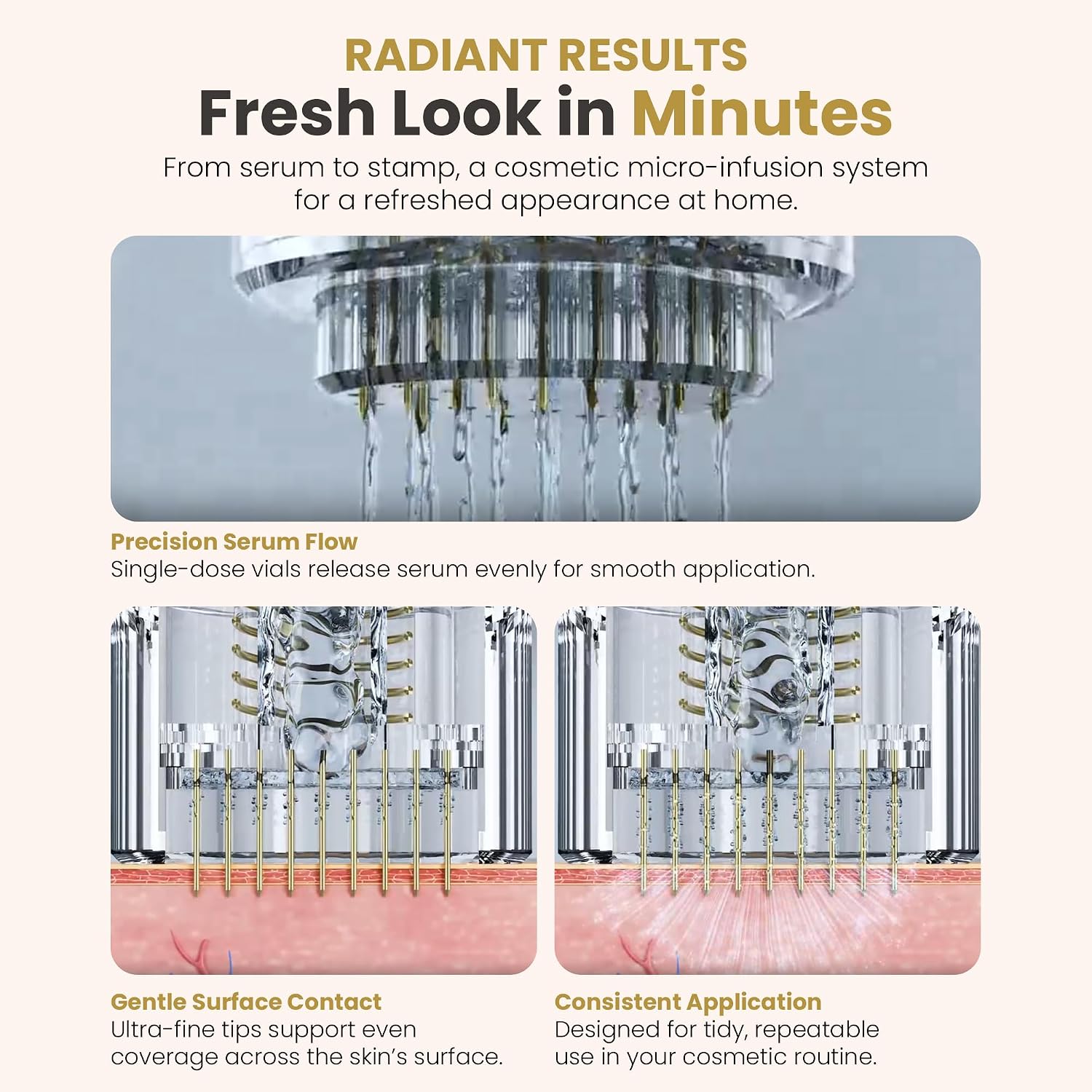 Mon Lumiere Micro Infusion System for Face – Gold Spring-Loaded Facial Stamp with PDRN & Peptides – At-Home Skincare Kit for Glow, Smoother-Looking Skin & Visible Radiance – 6 Single-Dose Serums