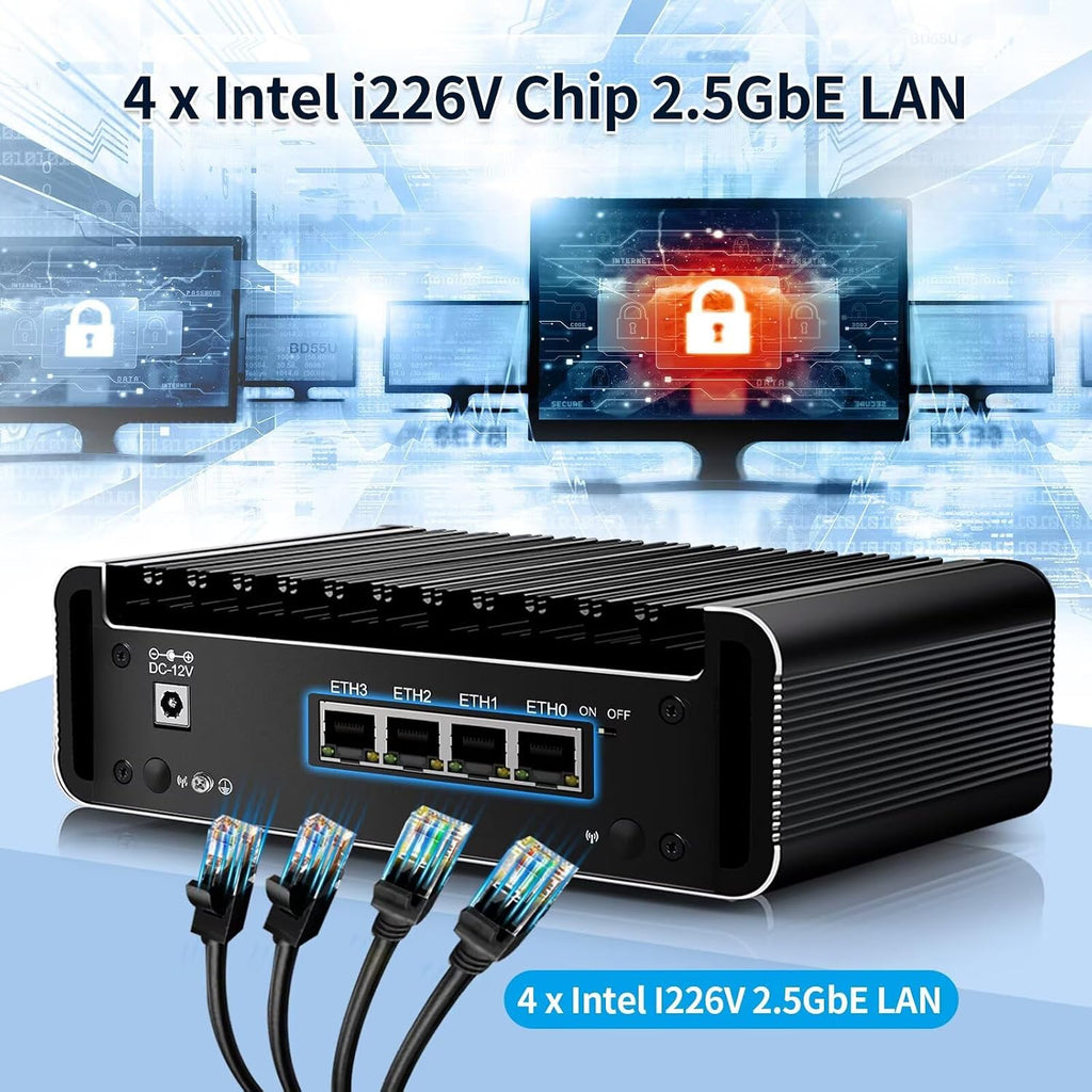 Firewall Micro Appliance J6413 4 Core, DDR4 8GB RAM 128GB NVMe SSD, 4 x i226V 2.5GbE LAN Fanless OPNsense Mini PC Router, AES-NI, 2HD+USB-C 3 Display Hardware, 2 x M.2 NVMe, TF Card Slot