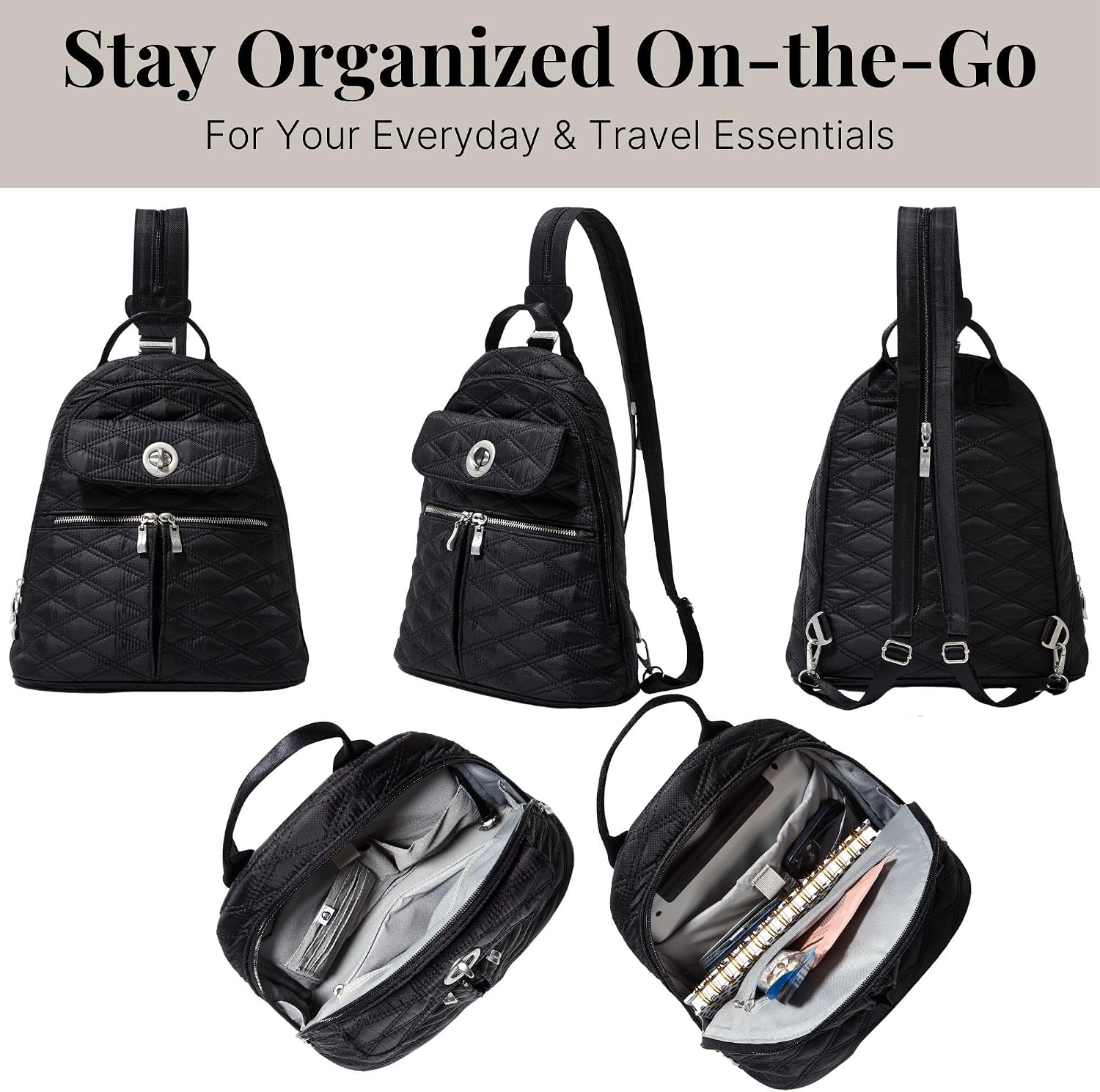 Baggallini Naples Convertible Backpack - Travel Sling Crossbody - 12' Nylon Handbag w/RFID & Padded Tablet Sleeve