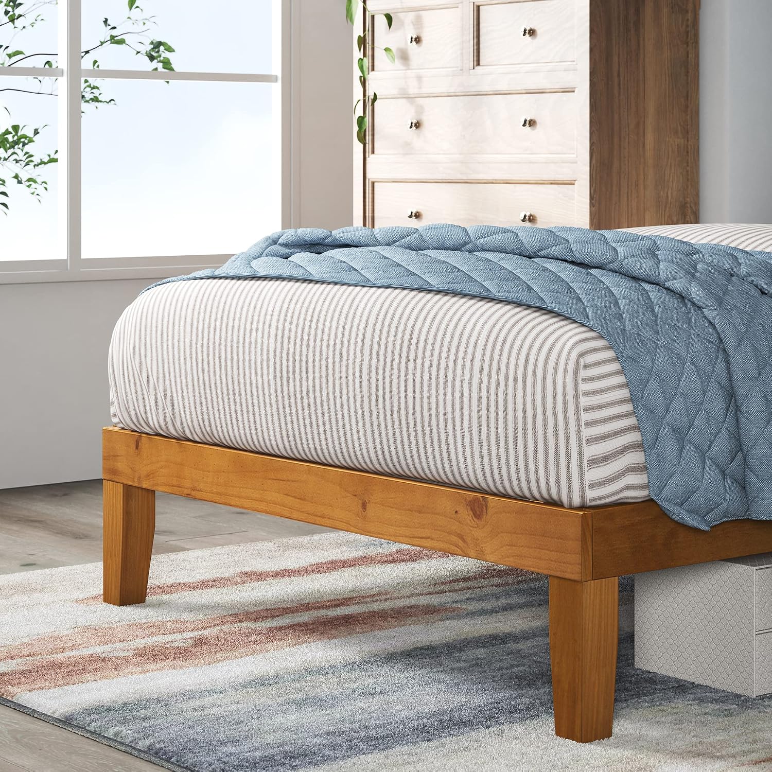 Zinus Alexia Wood Platform Bed Frame, Solid Wood Foundation, No Box Spring Needed, Wood Slat Support, Easy Assembly, Rustic Pine, Twin