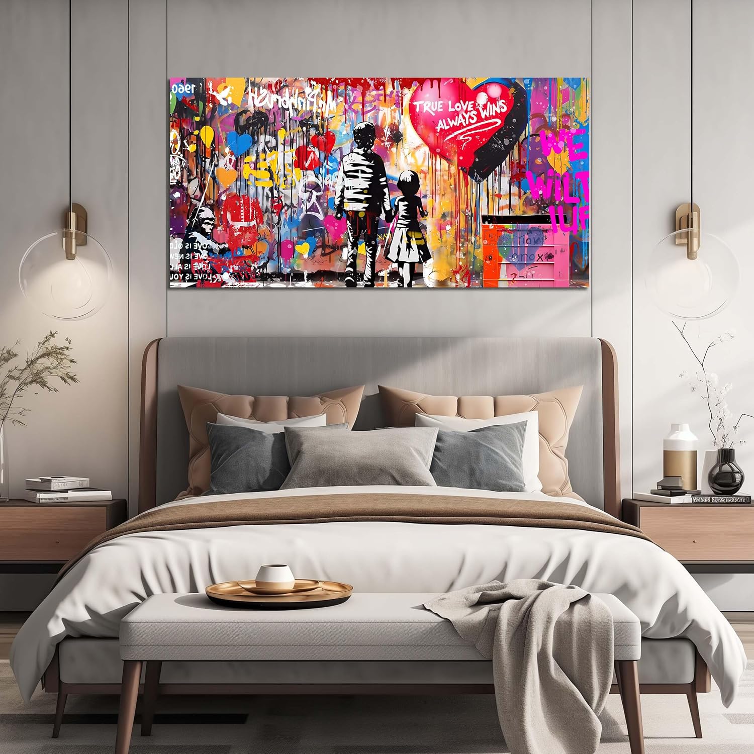 Graffiti Canvas Wall Art For Living Room Large Colorful Wall Art For Office Banksy Wall Decor Teen Bedroom Size 29 x 58 Inch