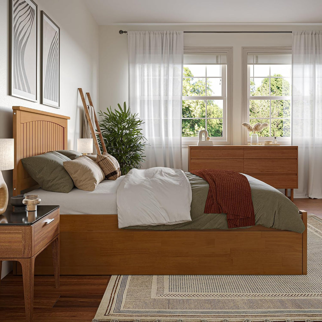 AFI, Nantucket Full Platform Bed with Footboard & Twin Trundle, Light Toffee