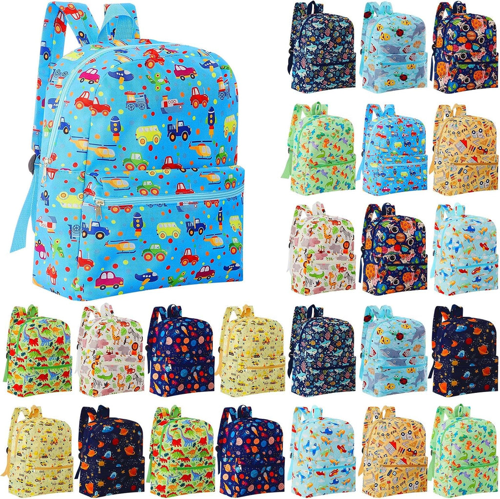 Amylove 24 Pack Backpack Bulk Lightweight Wholesale Backpacks Printed Book Bag in Bulk for Donations Giveaways (15 Inch,Funny Color)