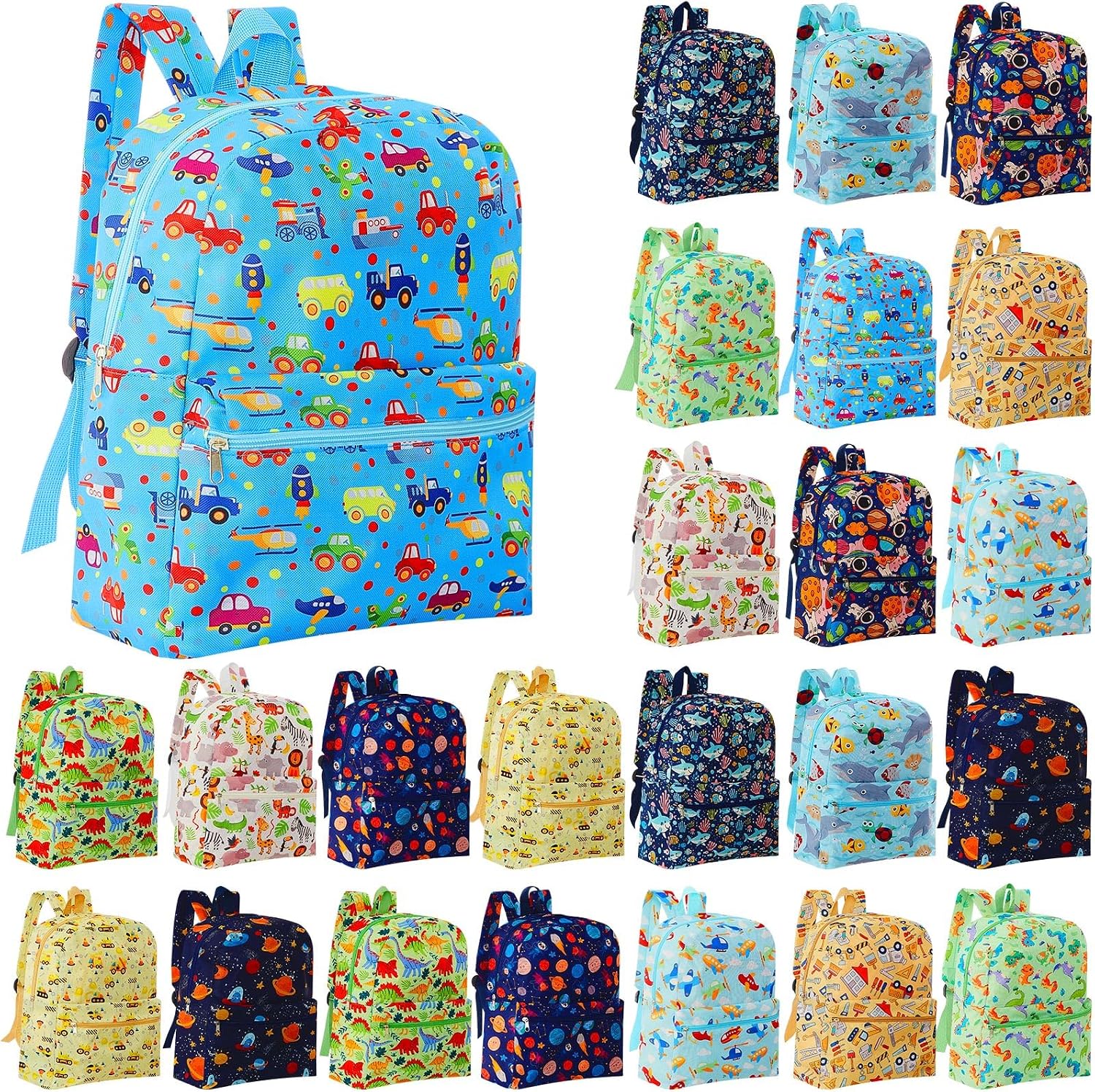 Amylove 24 Pack Backpack Bulk Lightweight Wholesale Backpacks Printed Book Bag in Bulk for Donations Giveaways (15 Inch,Funny Color)