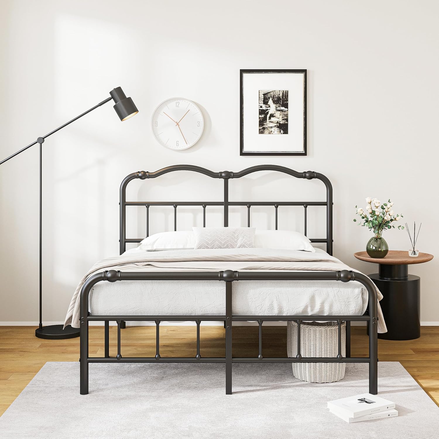 14 Inch Metal Bed Frame, with Headboard and Footboard, No Box Spring Needed, Black (Full)