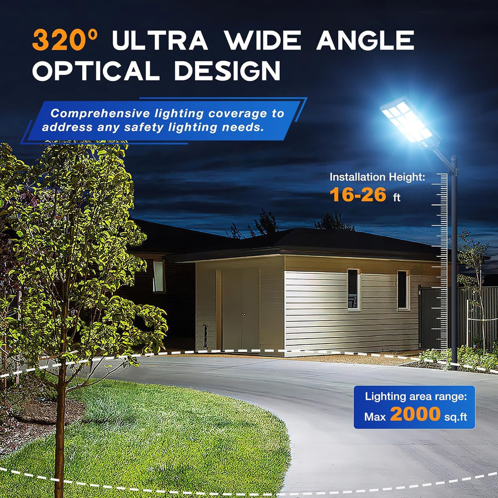 OKPRO 10000W Solar Street Lights Outdoor, IP66 Waterproof Solar Lights Outdoor with Motion Sensor & Remote, Dusk to Dawn Commercial Security Lighting for Parking Lot, Yard, Farm, Driveway (2 Pack)