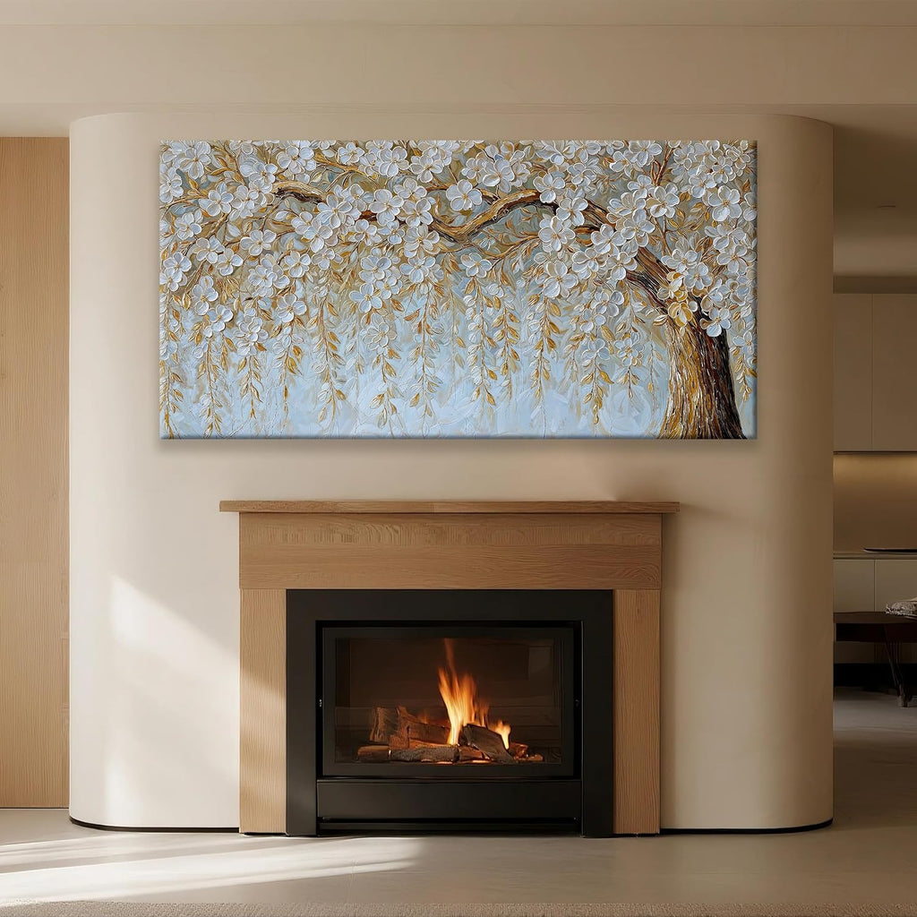Suconvng Large Wall Art For Living Room Prints Home Wall Decor Modern Canvas Art Wall Decor 35 X 70 Inches Elegant Flower White Wall Art Picture For Bedroom Office Artwork