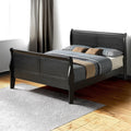 GDFStudio Queen Size Wood Platform Bed Frame, Classic Sleigh Design with Curved Trim & Wood Posts,Easy Assembly, Box Spring Required,Timeless Elegant Bedroom Furniture,Black