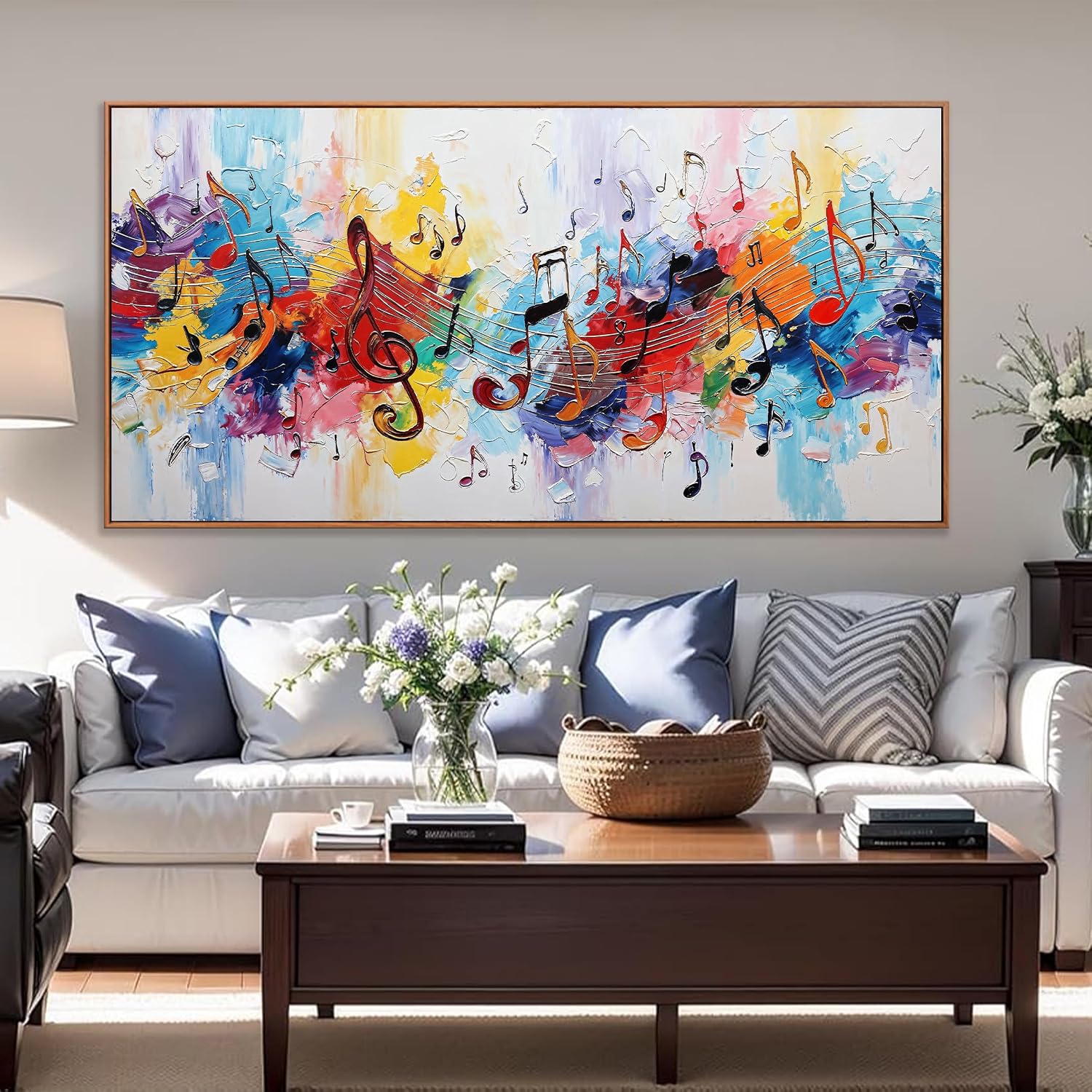 Large Abstract Wall Art For Living Room Colorful Musical Note Canvas Art Wall Decor Print Abstract Art Painting Print For Home Bedroom Decor Hotel Artwork 29 X 58 Inch With Framed