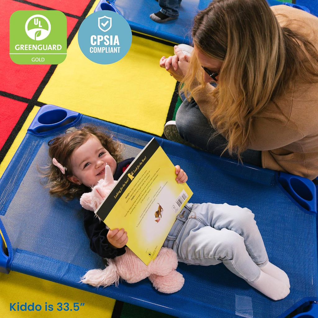 ECR4Kids Stackable Kiddie Cot, Ready-To-Assemble, Toddler Size, Classroom Furniture, Blue, 6-Pack