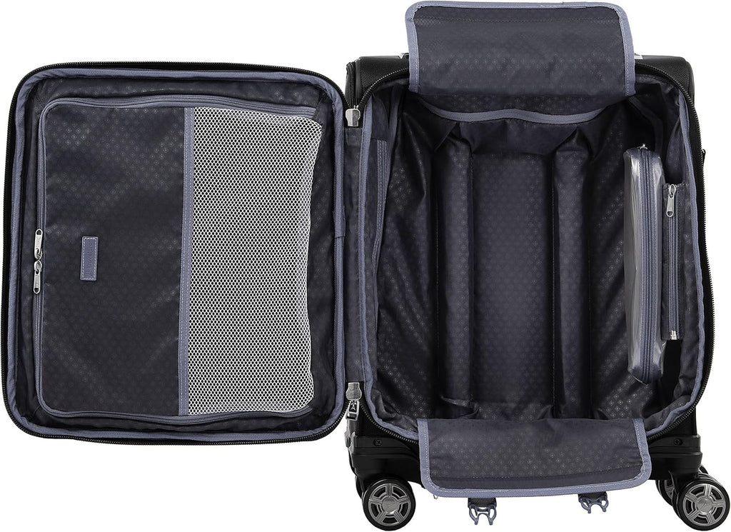 Travelpro Platinum Elite Softside Expandable Carry on Luggage, 8 Wheel Spinner Suitcase, USB Port, Men and Women, International, Shadow Black, Carry On 19-Inch