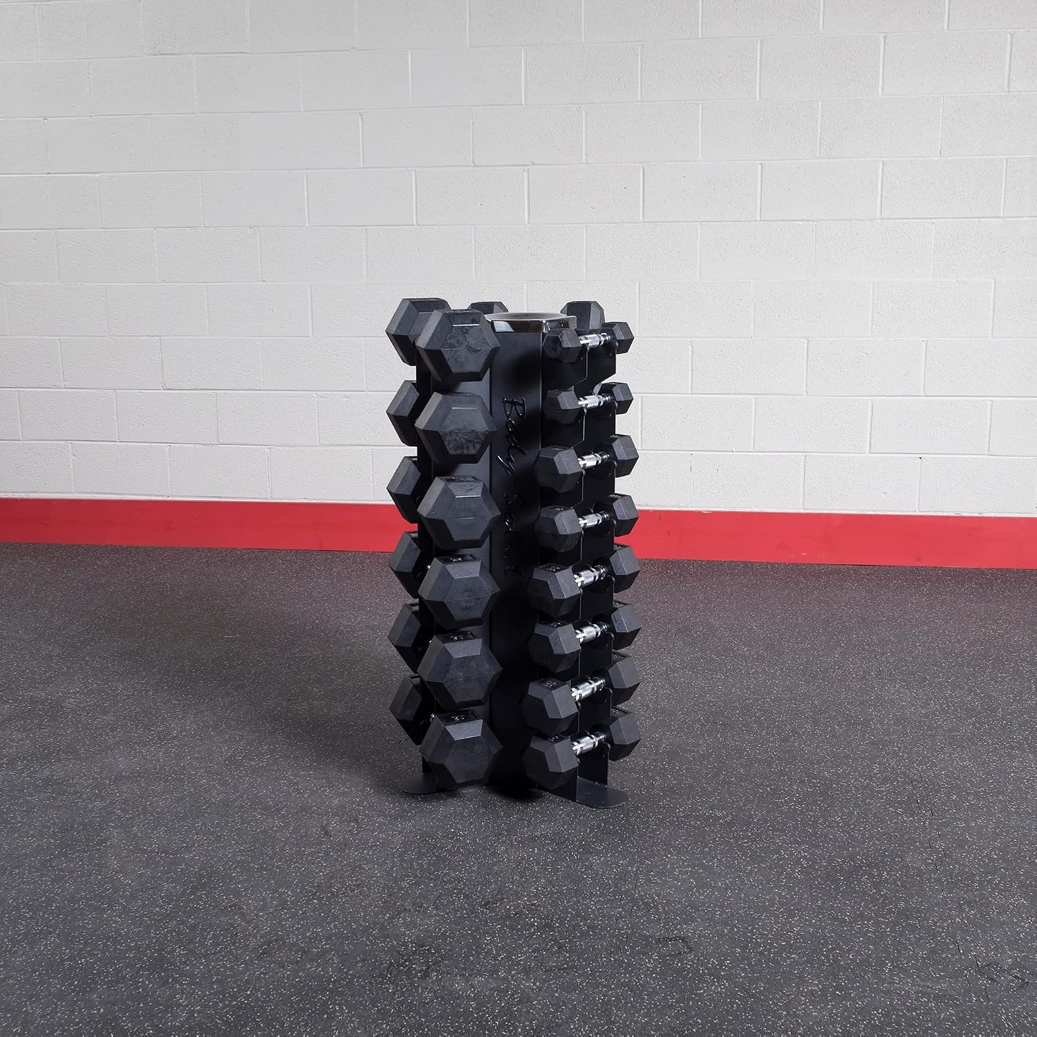 Body-Solid (GDR80-SET) 10-Pairs Dumbbell with Vertical Rack - Compact Weight Storage for Home Gym, Strength Training - Rubber Coated Hexagon Shape Dumbbells with Stand