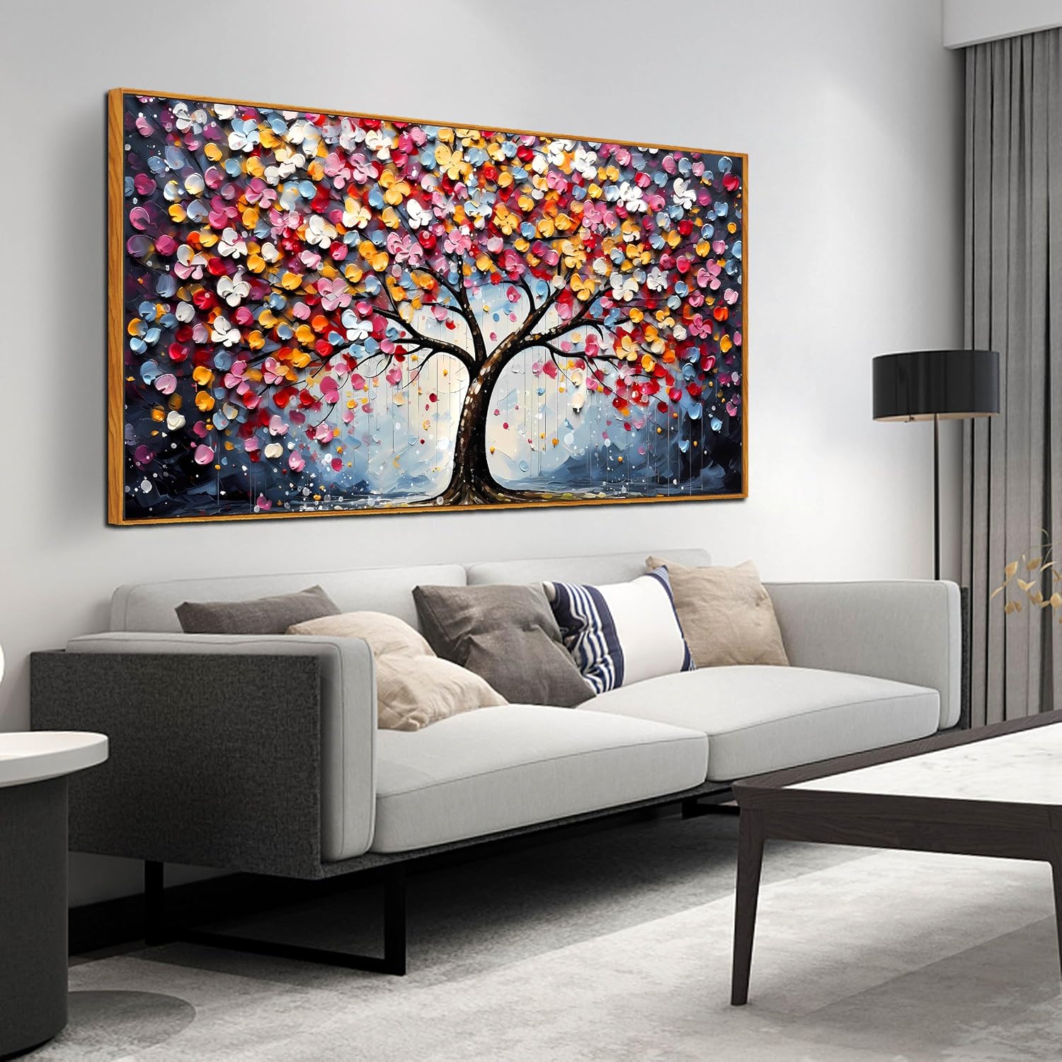 Framed Canvas Wall Art for Living Room Bedroom Office Large Tree of Life Wall Art Colorful Tree Picture Modern Canvas Prints Decor Size 29x59