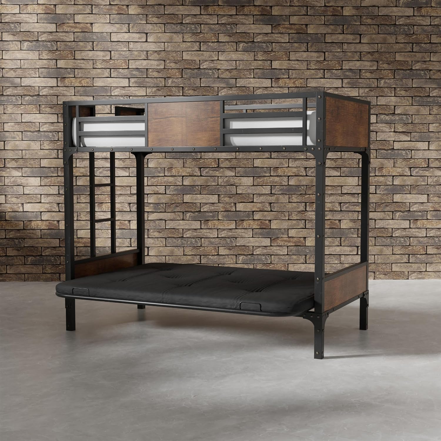 Furniture of America Baron Metal Twin Over Futon Bunk Bed in Black