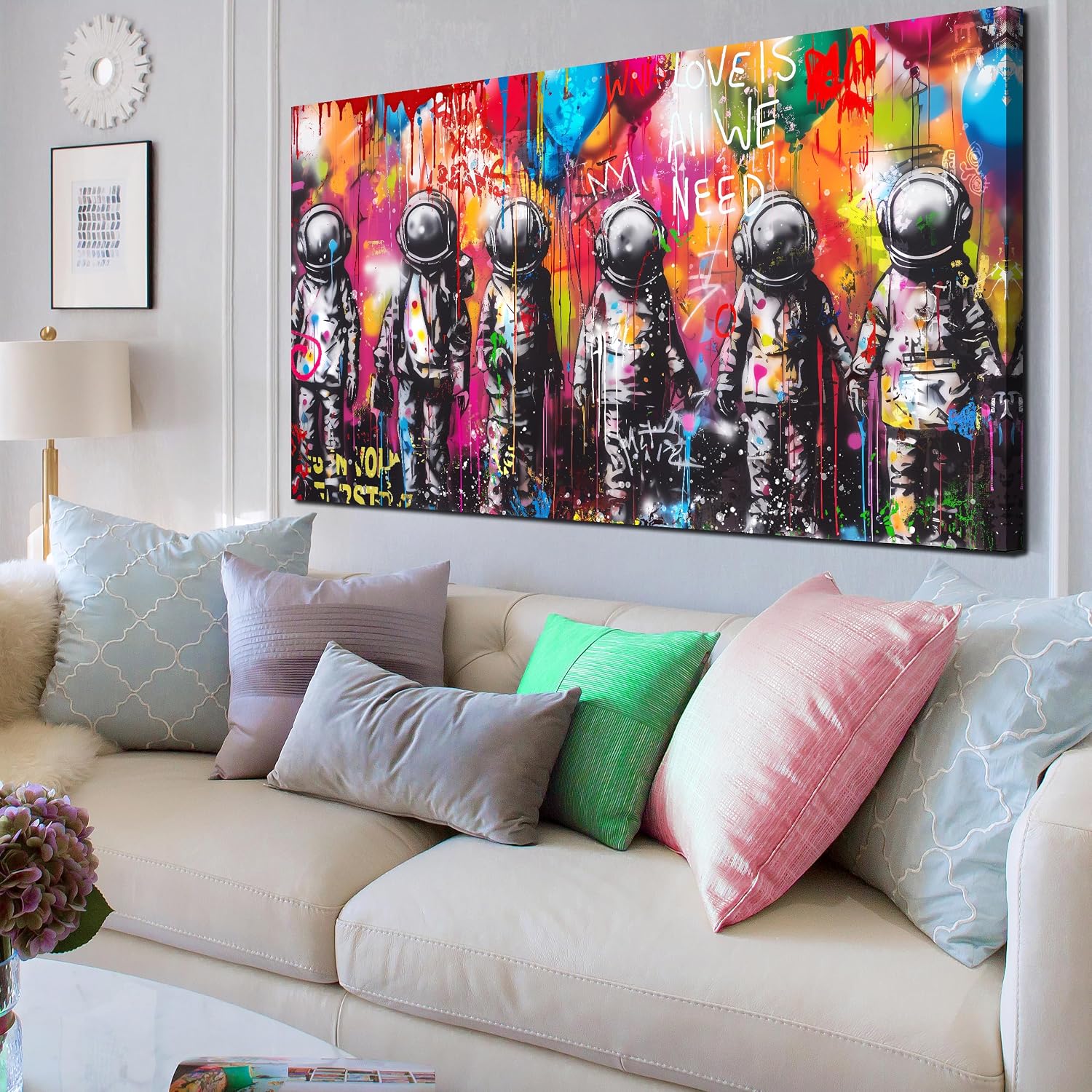 Astronaut Wall-Art - Big Graffiti Art Wall Decor - Space Posters Wall Decor for Bedroom Teen Girl Ready to Hang Size 29 x 59 Inch
