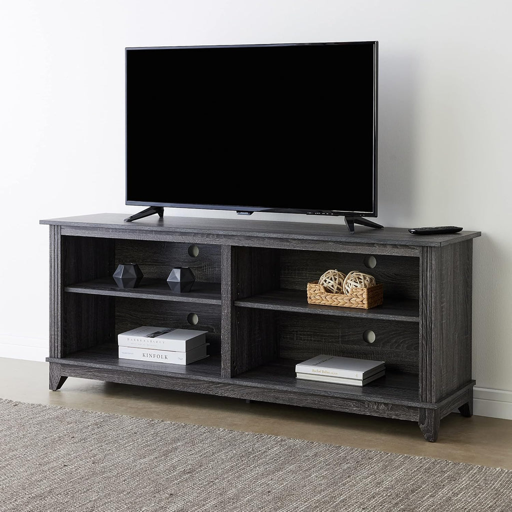 ROCKPOINT 58inch TV Stand Media Console for TV's up to 65 Inches, Home Living Room Storage Console, Entertainment Center with 4 Open Storage Shelves, Modern TV Console Table (Charcoal)