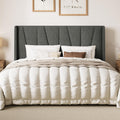 SHA CERLIN King Size Bed Frame with Geometric Wingback Headboard, Upholstered Platform Bed with, 8' Under-Bed Space, No Box Spring Needed, Easy Assembly, Grey