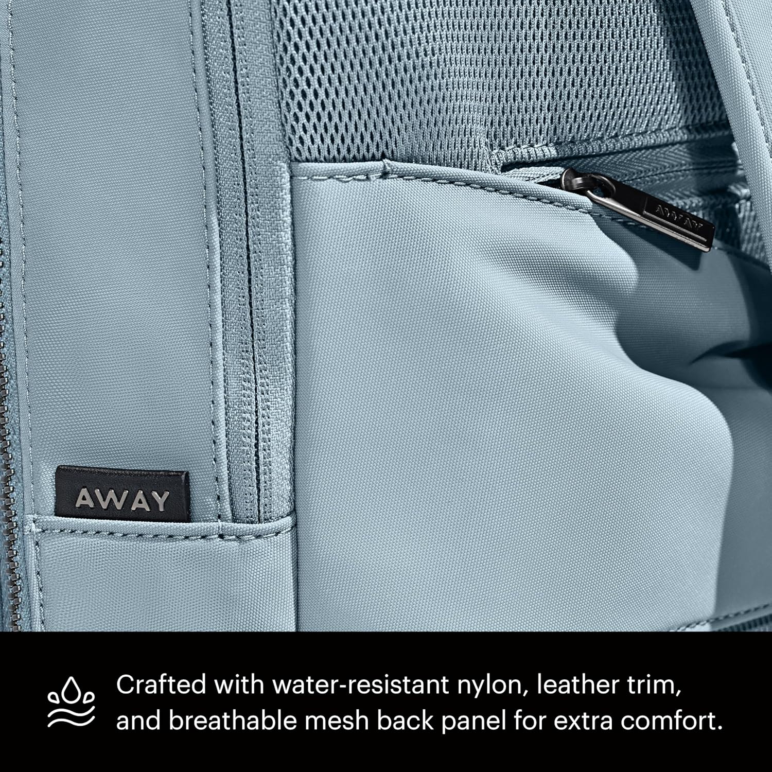 Away Amazon Exclusive The Everywhere Zip Backpack - Personal Item Airline Approved Backpack with 16' Padded Laptop Sleeve, Water Bottle Pocket, Interior and Exterior Pockets - Sky Blue