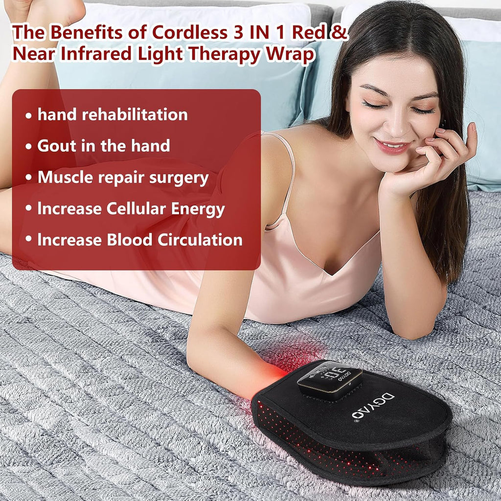 DGXINJUN Cordless Red Light Therapy for Hand Fingers Palm Pain Relief Led Portable Wireless Near Infrared Light Therapy Devices Wearable Rechargeable with 4000mAh Battery
