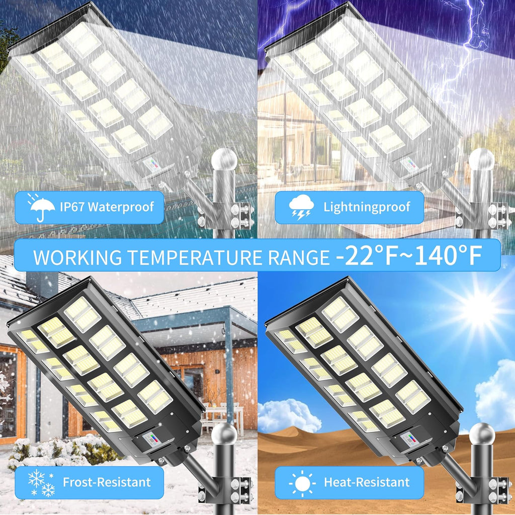 2-Pack Solar Street Lights Outdoor Waterproof, 9500W Solar Light Outdoor Dusk to Dawn, 240000LM 7000K Flood Light Motion Sensor for Garden/Yard/Parking Lot Lighting
