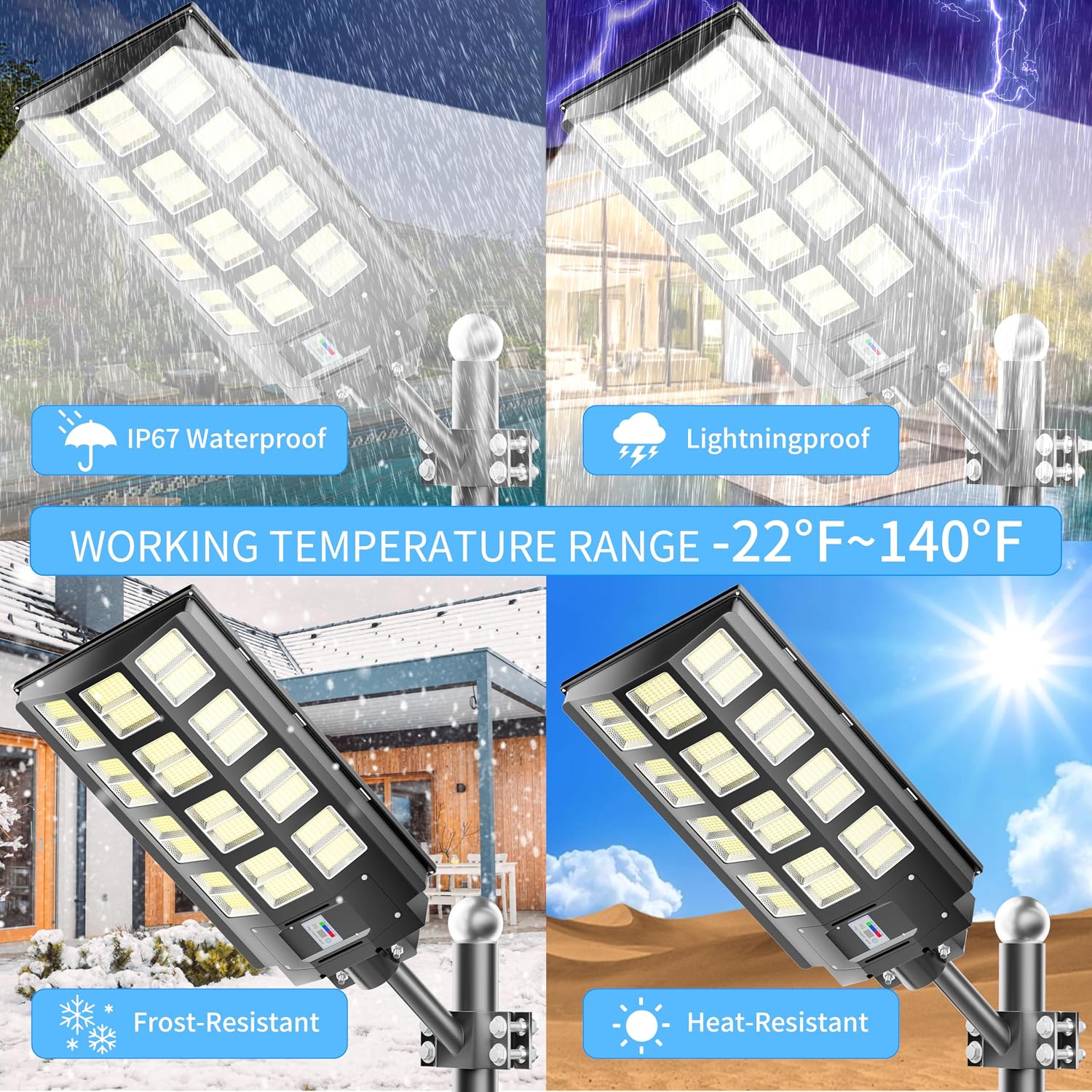 2-Pack Solar Street Lights Outdoor Waterproof, 9500W Solar Light Outdoor Dusk to Dawn, 240000LM 7000K Flood Light Motion Sensor for Garden/Yard/Parking Lot Lighting