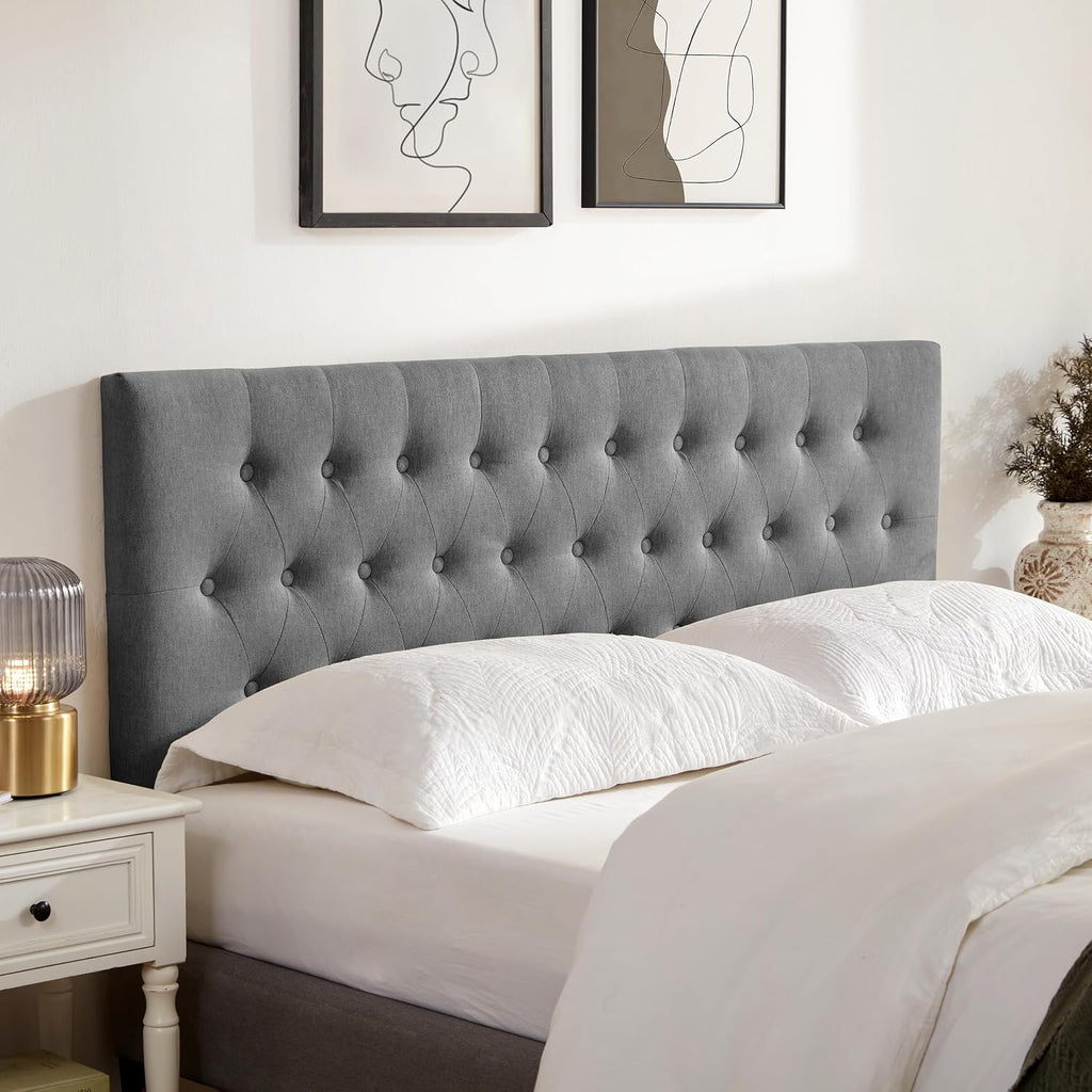Huatean Home Tufted Upholstered Headboard California King Size, Solid Wood Head Board with Durable Metal Legs, Adjustable Height Bed headboard from 37' to 51' Fabric Headboard in Button Design, Grey