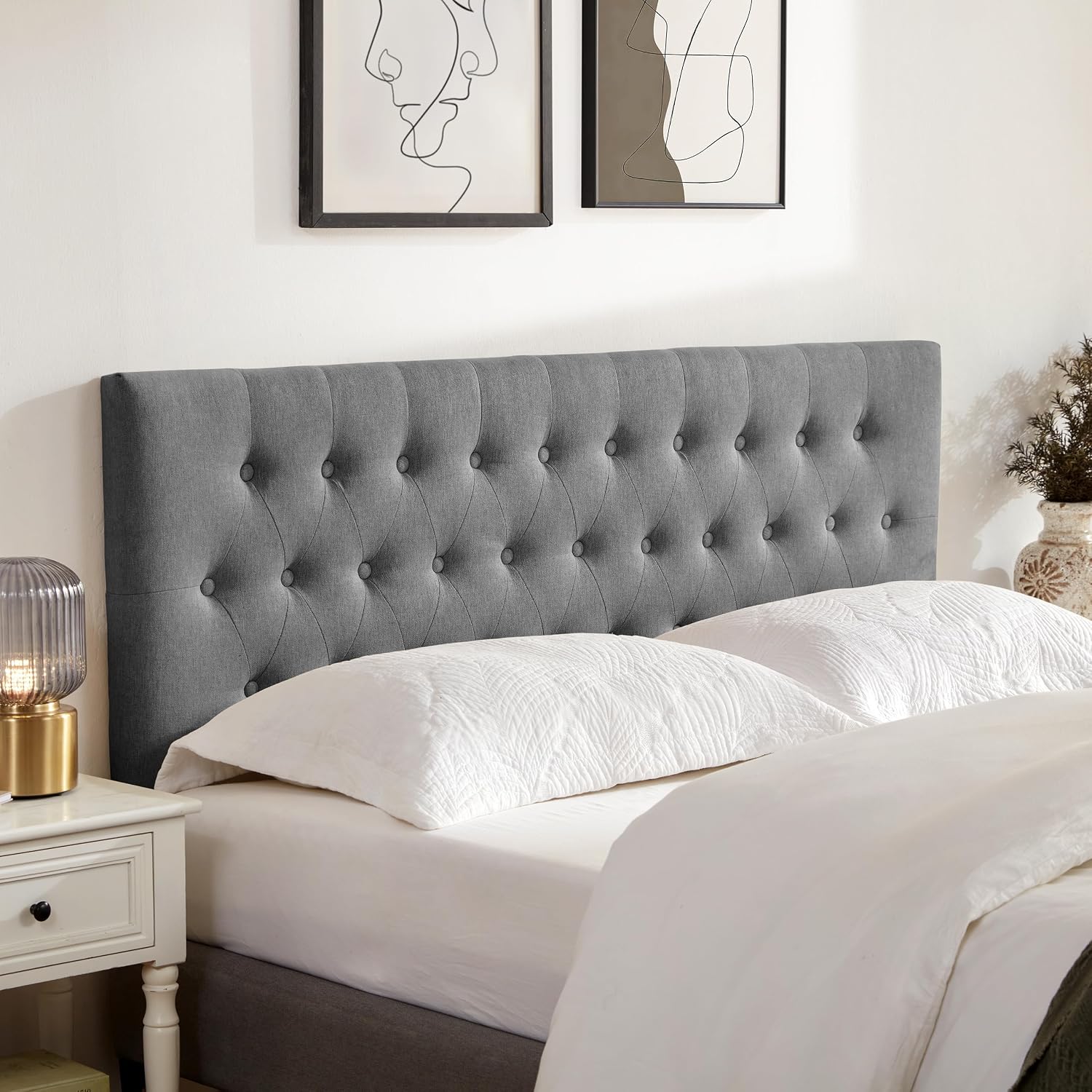 Huatean Home Tufted Upholstered Headboard California King Size, Solid Wood Head Board with Durable Metal Legs, Adjustable Height Bed headboard from 37' to 51' Fabric Headboard in Button Design, Grey