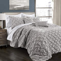 Lush Decor Ravello Pintuck Comforter Set - Luxe 5 Piece Textured Bedding Set - Traditional Glam & Farmhouse Inspired Bedroom Decor - Full/ Queen, Light Gray