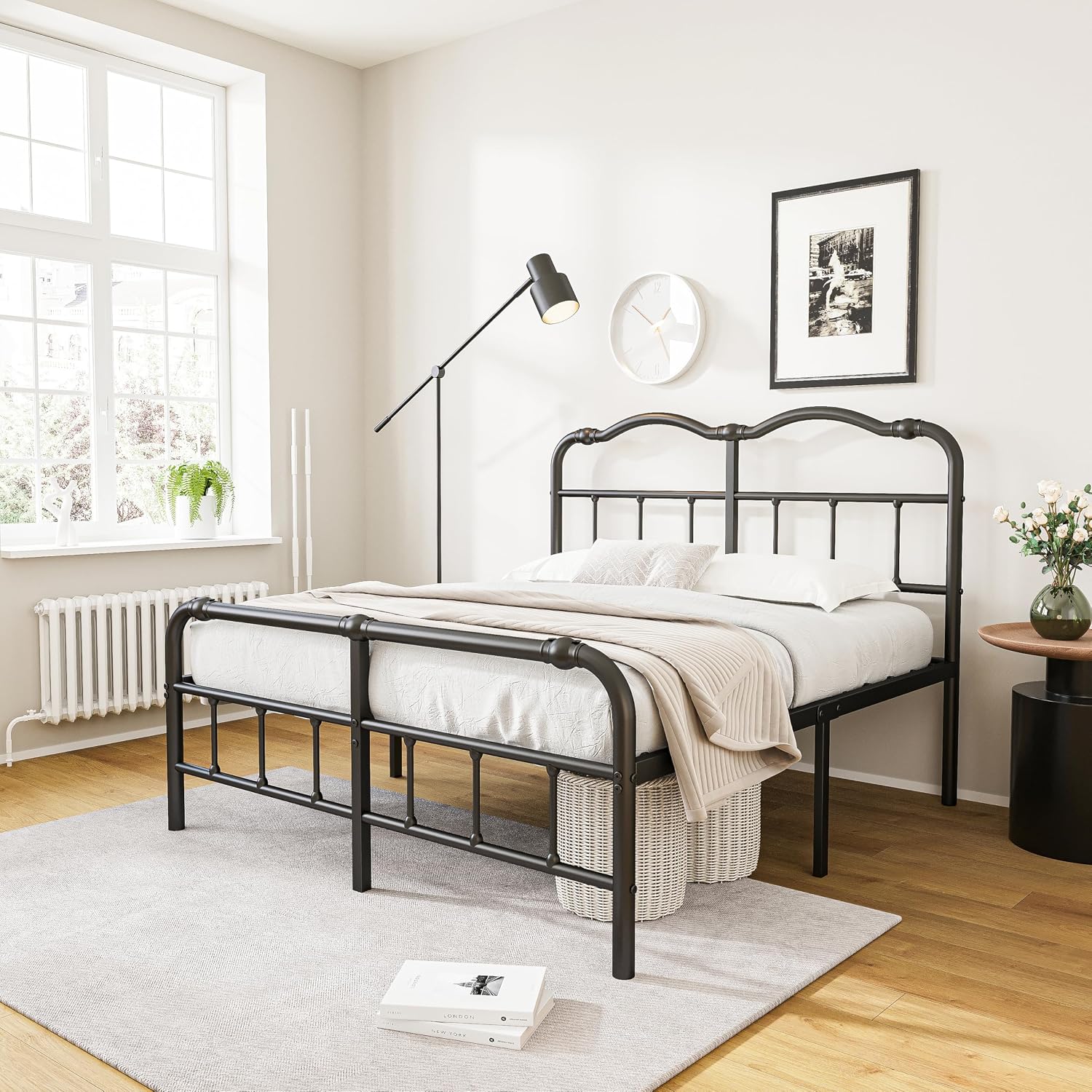 14 Inch Metal Bed Frame, with Headboard and Footboard, No Box Spring Needed, Black (Full)