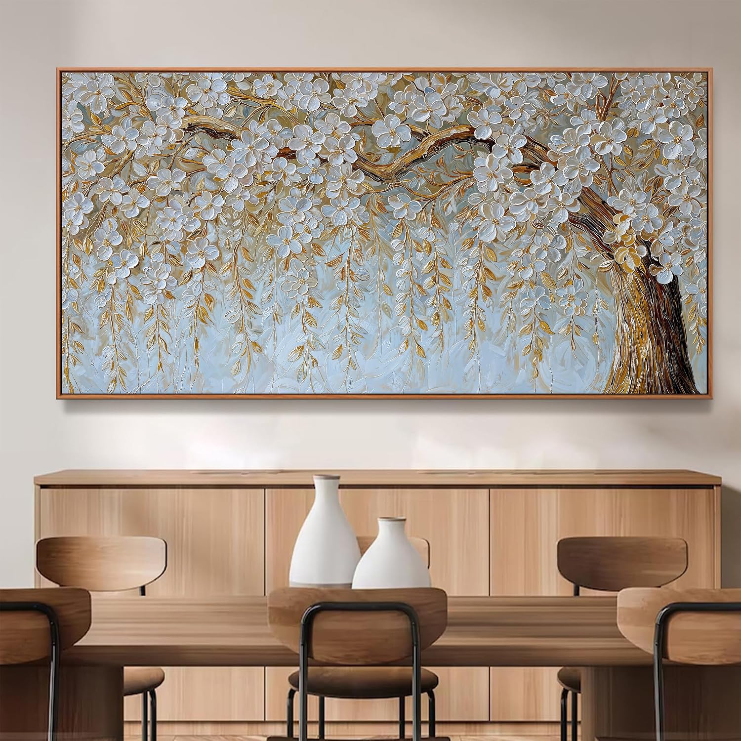 Large Wall Art For Living Room Prints Home Decor Modern Canvas Art Wall Decor 29 X 58 Inches Elegant Flower White Wall Art Picture For Bedroom Office Artwork With Framed