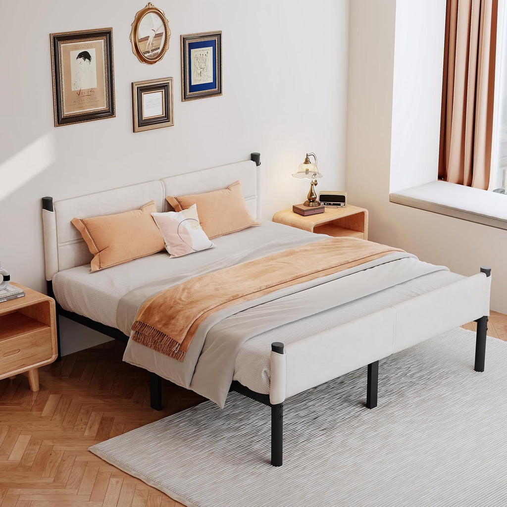 Metal Bed Frame,14Inch King Size Bed Frame with Storage Space,Heavy Duty Sturdy Mattress Foundation,Easy Assembly,No Box Spring Needed,King White
