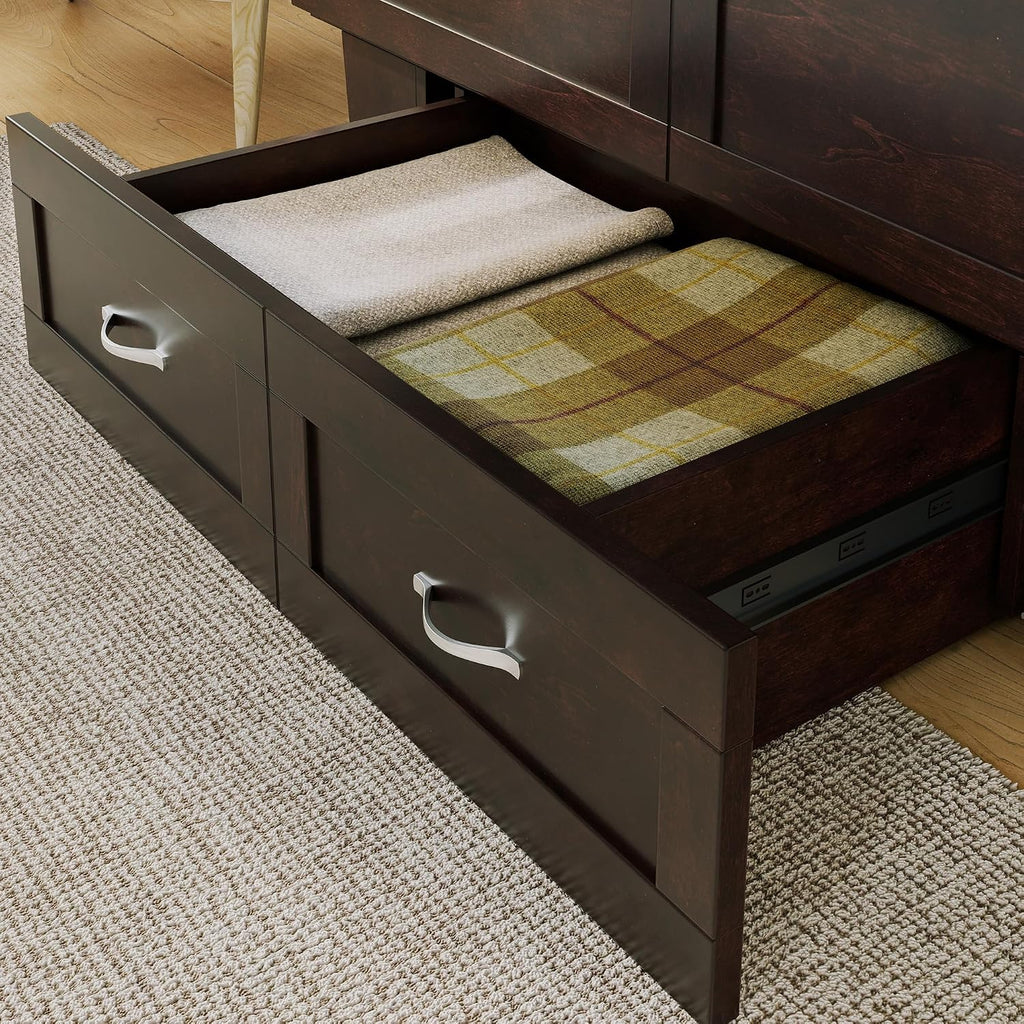 AFI, Monroe Full Murphy Bed Chest with 6' Mattress, Storage Drawer & Built-in USB Charger, Espresso