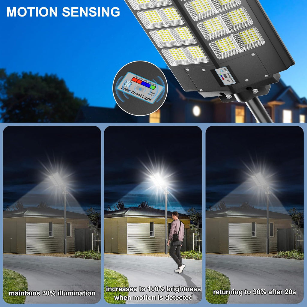 9000W Solar Street Light, Solar Street Lights Outdoor 120000LM, Commercial Parking Lot Light 7000K, Flood Outdoor Lights IP67 Waterproof with Motion Sensor, 3-Year Warranty