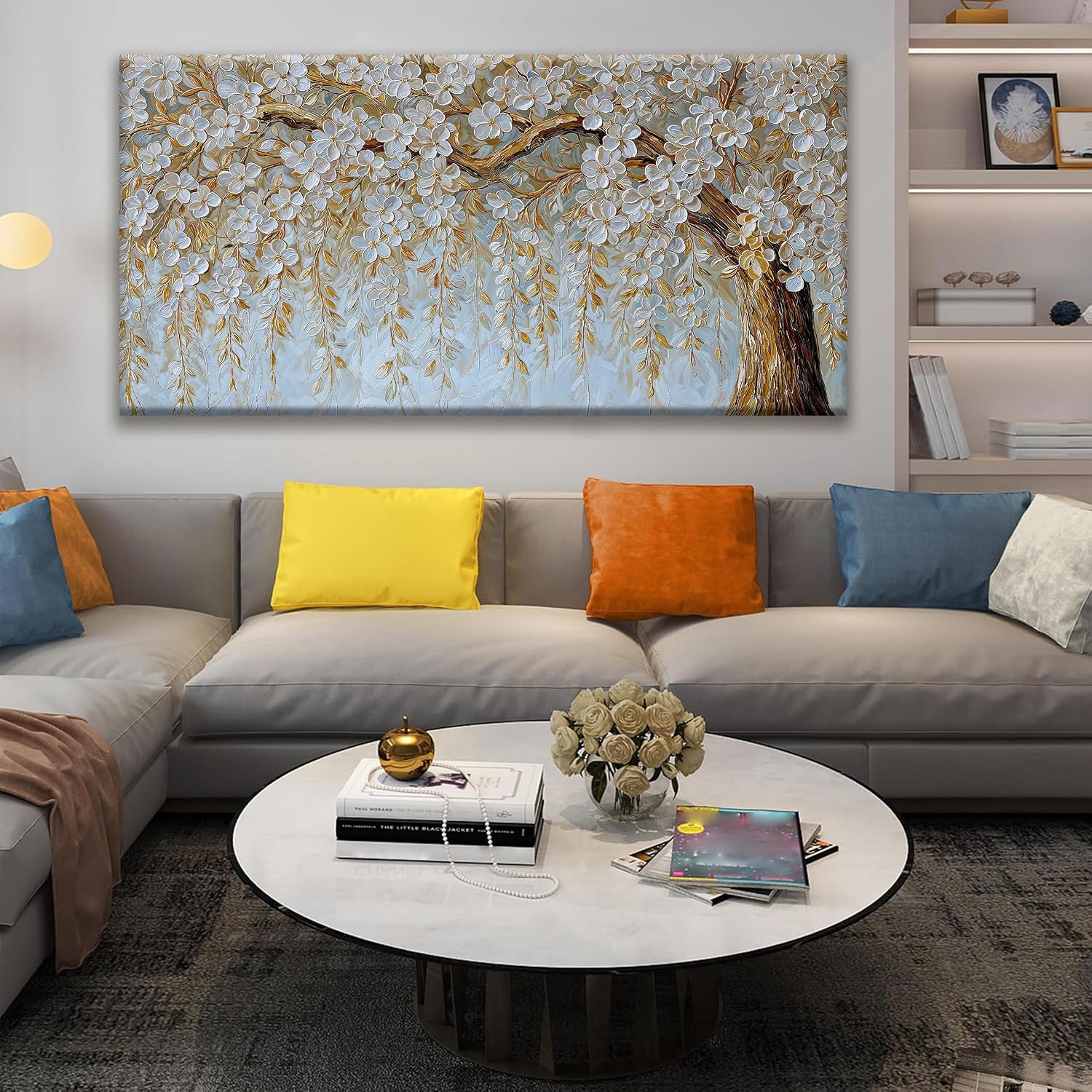 Suconvng Large Wall Art For Living Room Home Wall Decor Modern Canvas Art Wall Decor 29 X 58 Inches Elegant Flower White Wall Art Picture For Bedroom Office Artwork