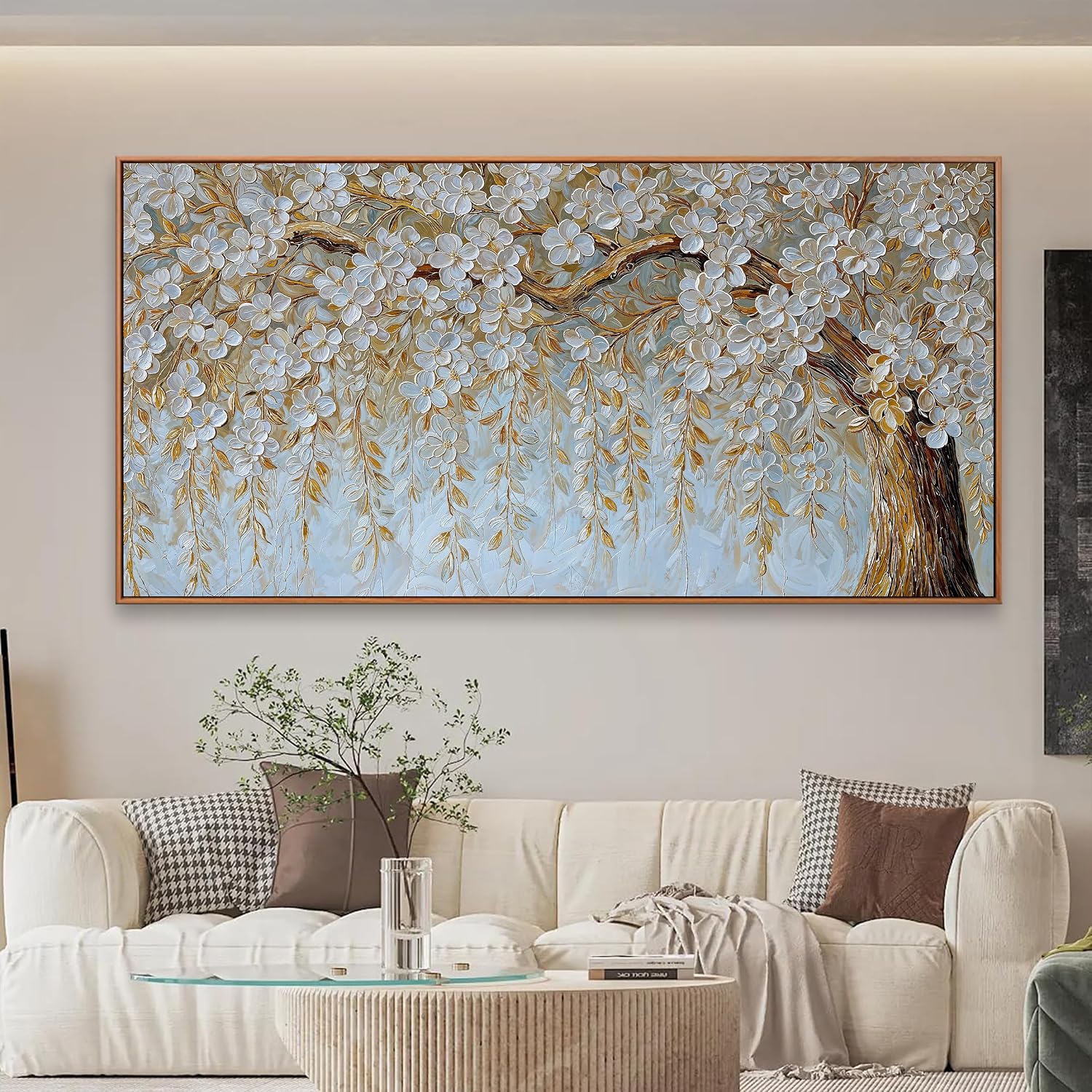 Large Wall Art For Living Room Prints Home Decor Modern Canvas Art Wall Decor 29 X 58 Inches Elegant Flower White Wall Art Picture For Bedroom Office Artwork With Framed