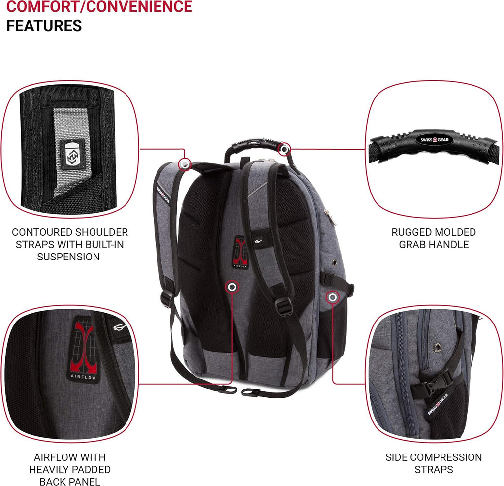 SwissGear 5977 ScanSmart TSA Friendly Laptop Backpack, Fits Most 17 Inch Laptops and Tablets, Ideal for Work, Travel, School, College, and Commuting, Grey
