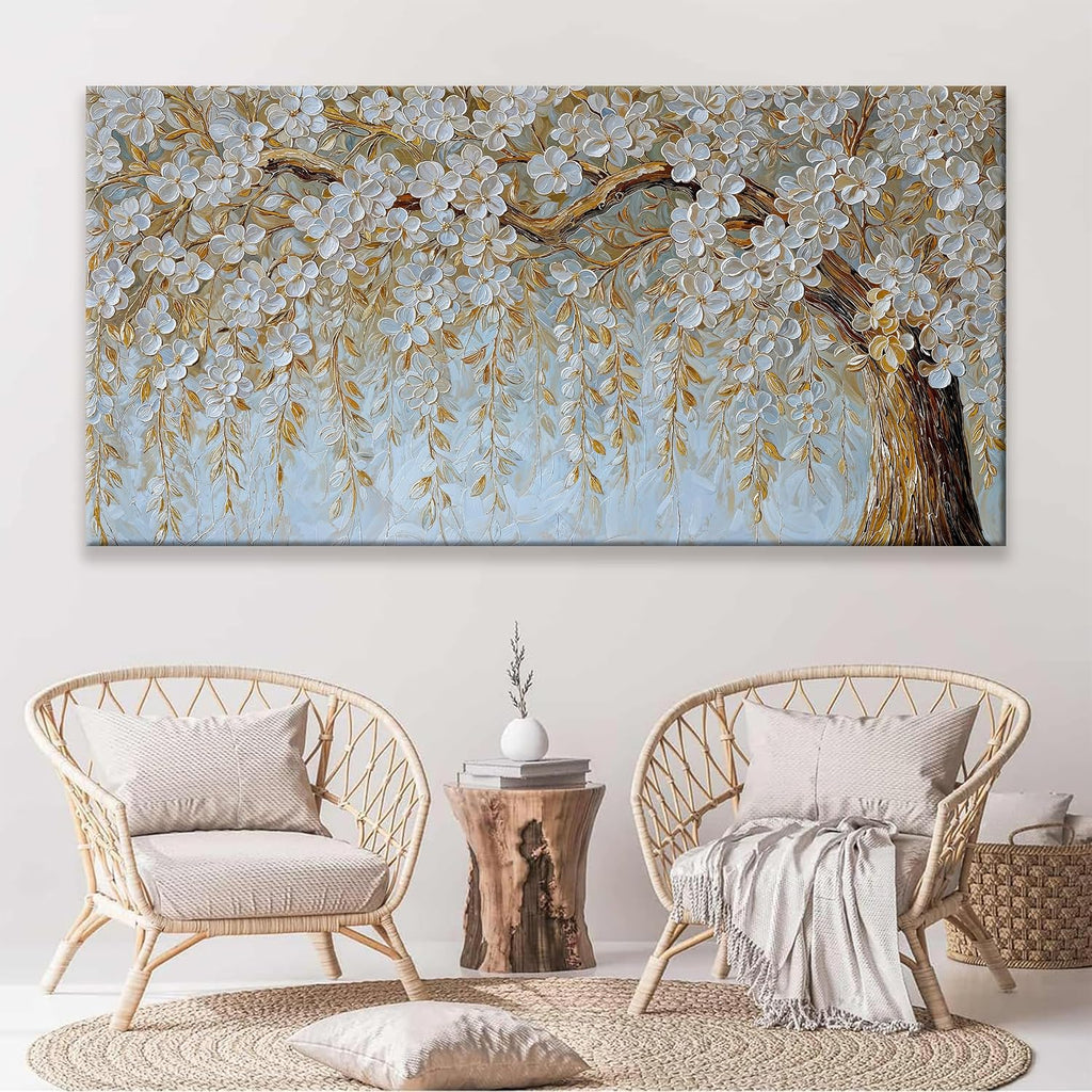 Suconvng Large Wall Art For Living Room Prints Home Wall Decor Modern Canvas Art Wall Decor 35 X 70 Inches Elegant Flower White Wall Art Picture For Bedroom Office Artwork