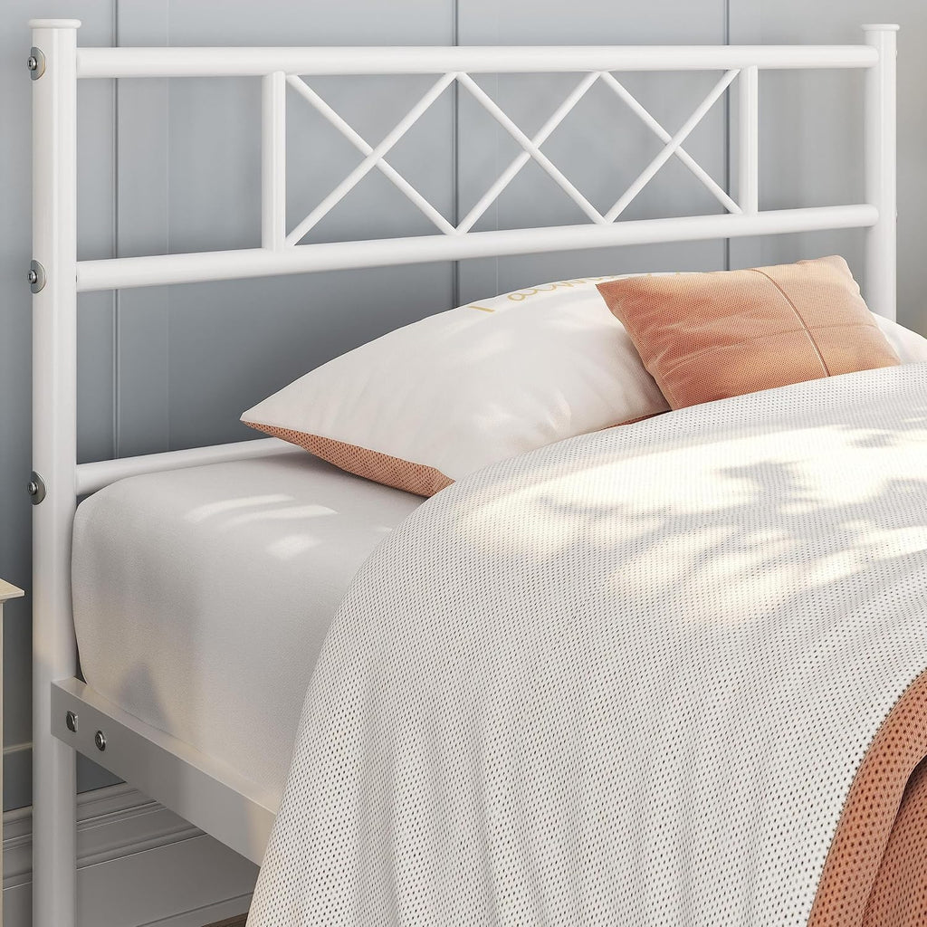 Yaheetech White Twin Metal Platform Bed Frame Mattress Foundation with Headboard and Footboard Under Bed Storage Steel Slats No Box Spring Needed 2Pcs