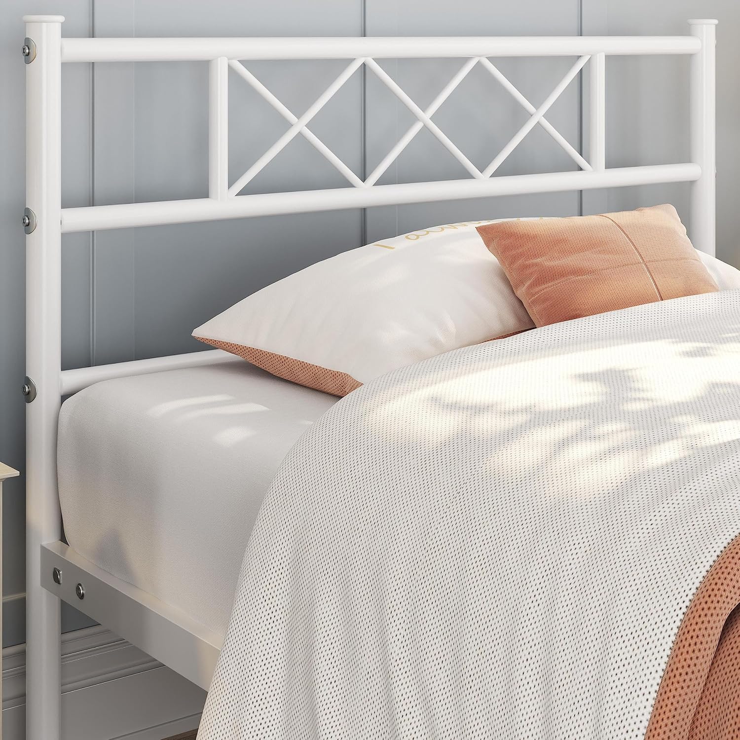 Yaheetech White Twin Metal Platform Bed Frame Mattress Foundation with Headboard and Footboard Under Bed Storage Steel Slats No Box Spring Needed 2Pcs