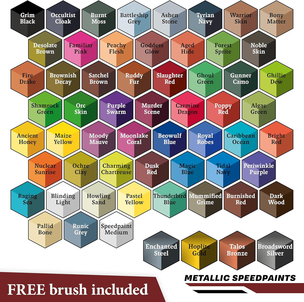 The Army Painter, Speedpaint Wargamers Mega Paint Set 2.0, 60 x 18ml Speedpaints, incl. 4 metallics, 1 Medium & 1 Free Brush for miniature and model painting