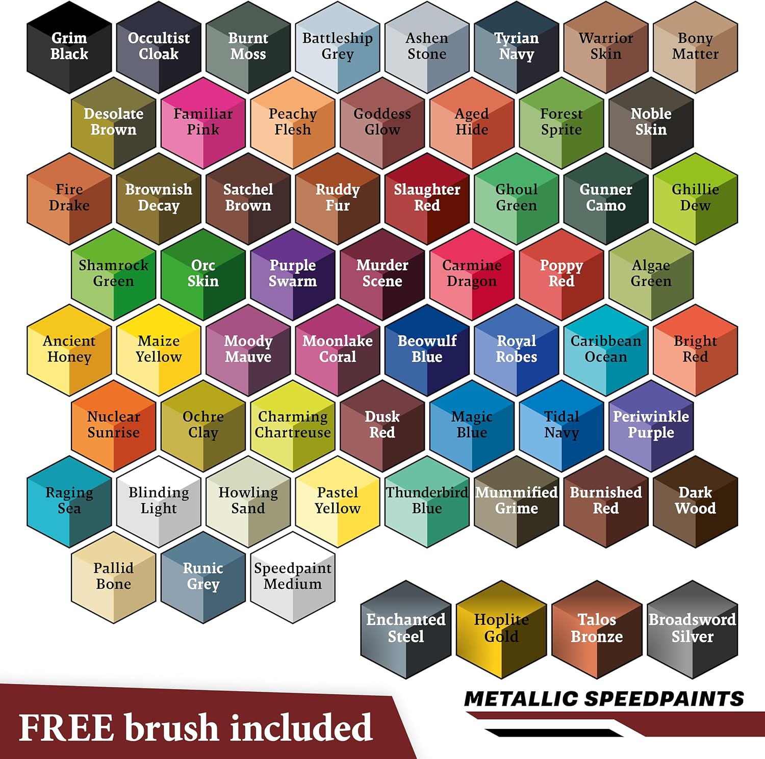 The Army Painter, Speedpaint Wargamers Mega Paint Set 2.0, 60 x 18ml Speedpaints, incl. 4 metallics, 1 Medium & 1 Free Brush for miniature and model painting