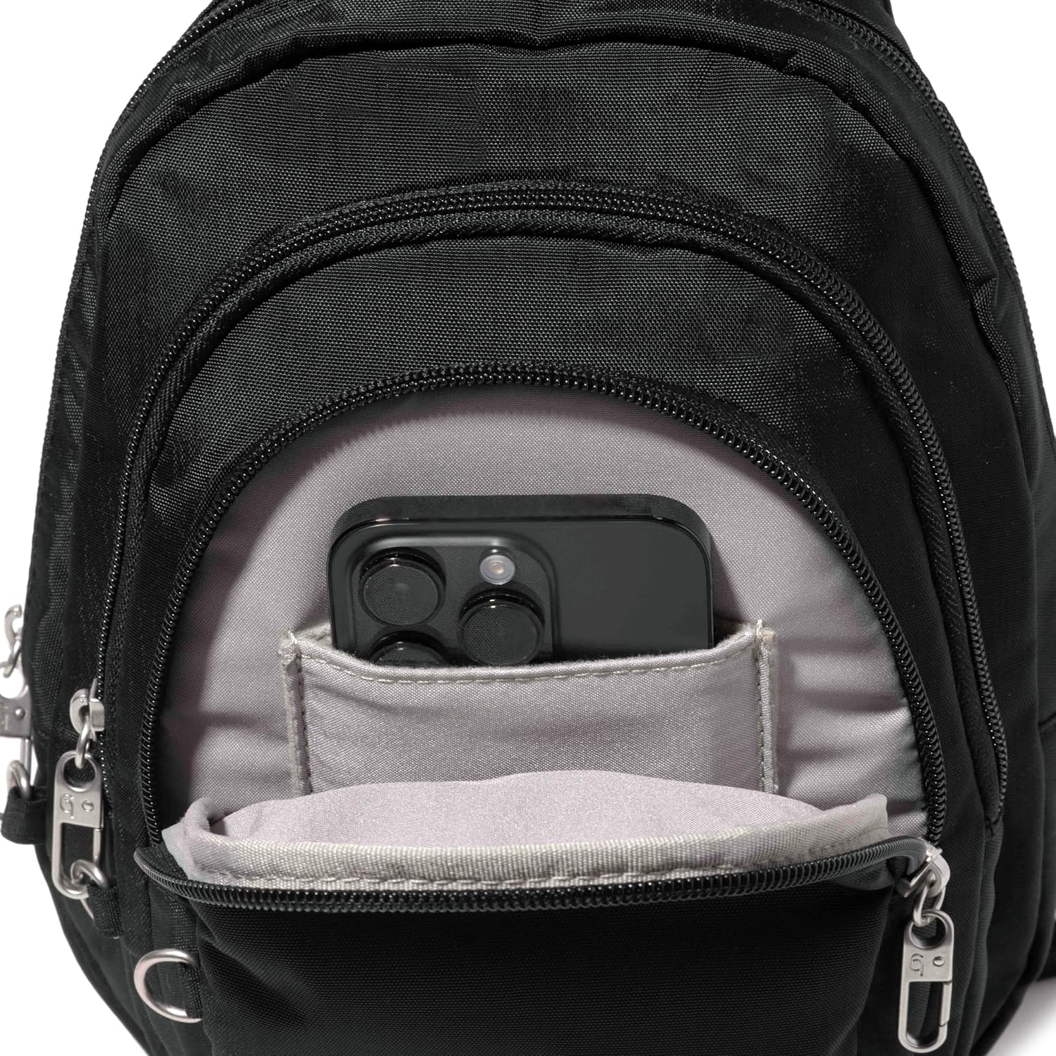 Baggallini Securtex® Anti-Theft Multi Zip Sling - Lightweight 8.6'x15.2' Travel Bag with Locking Zippers & RFID Protection