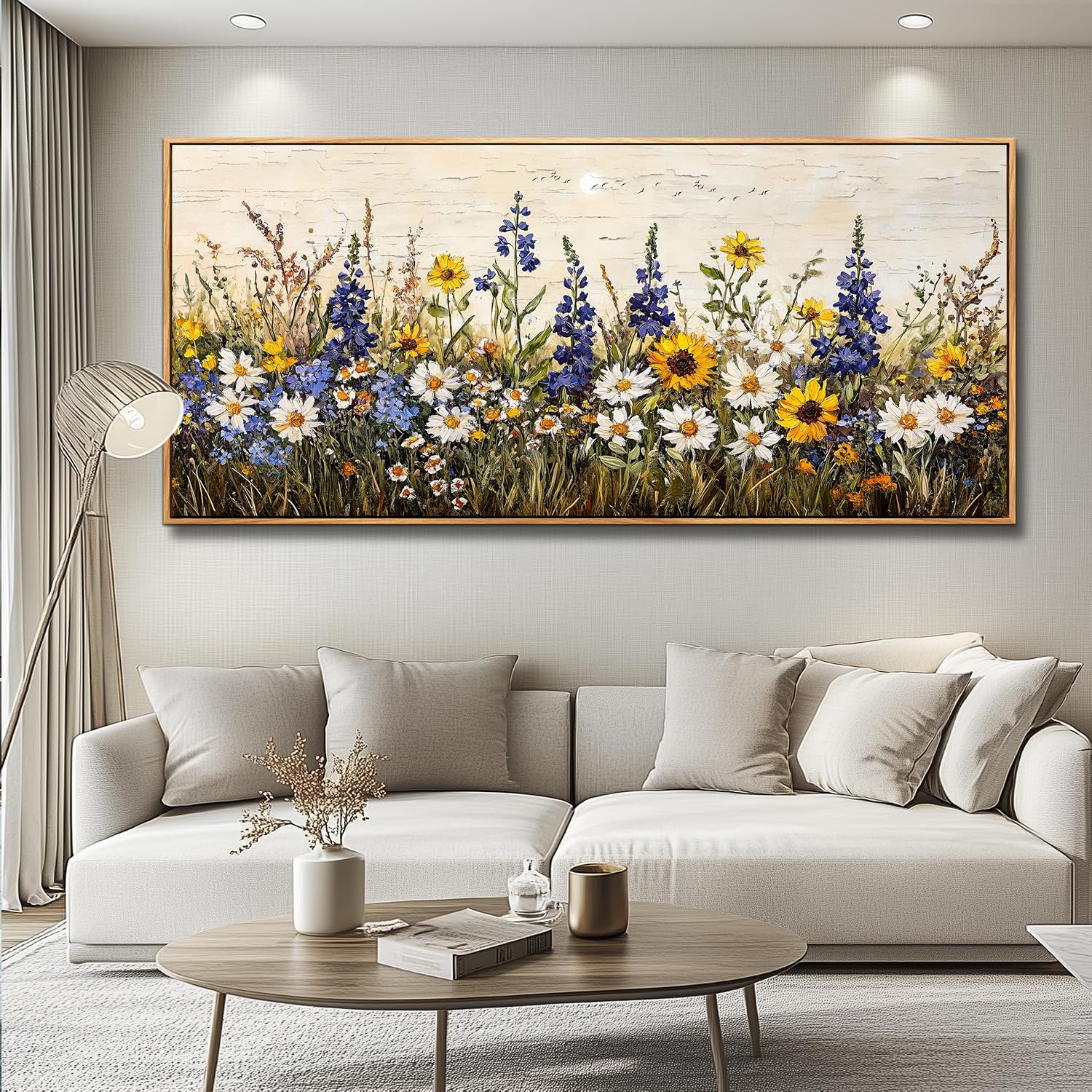 ERQINHUA Farmhouse Wall Decoration For Living Room Large Canvas Wall Art For Bedroom Office Mural Boho Flowers Watercolour Restaurant Wall Pictures Printing Artwork Home Decor 32x72 In Wood Framed
