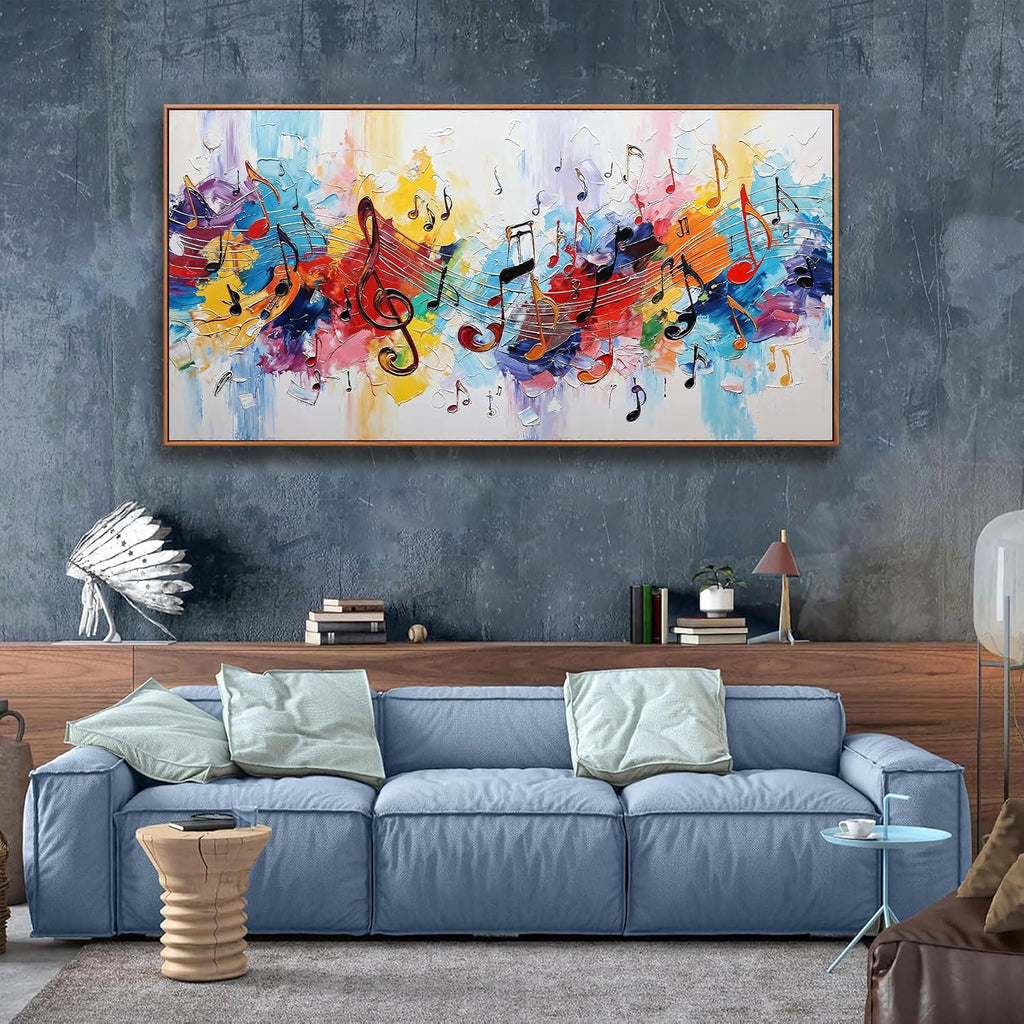 Large Abstract Wall Art For Living Room Colorful Musical Note Canvas Art Wall Decor Print Abstract Art Painting Print For Home Bedroom Decor Hotel Artwork 29 X 58 Inch With Framed