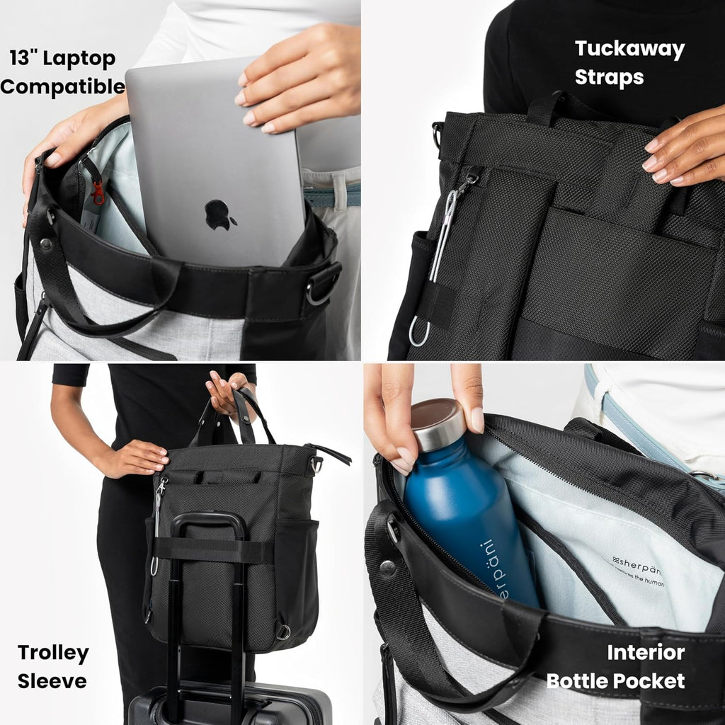 Sherpani Soleil, Anti Theft Convertible Backpack, 3 in 1 Tote, Crossbody Purse, 18L Travel Bag, Fits 13' Laptop (Straw Pro)