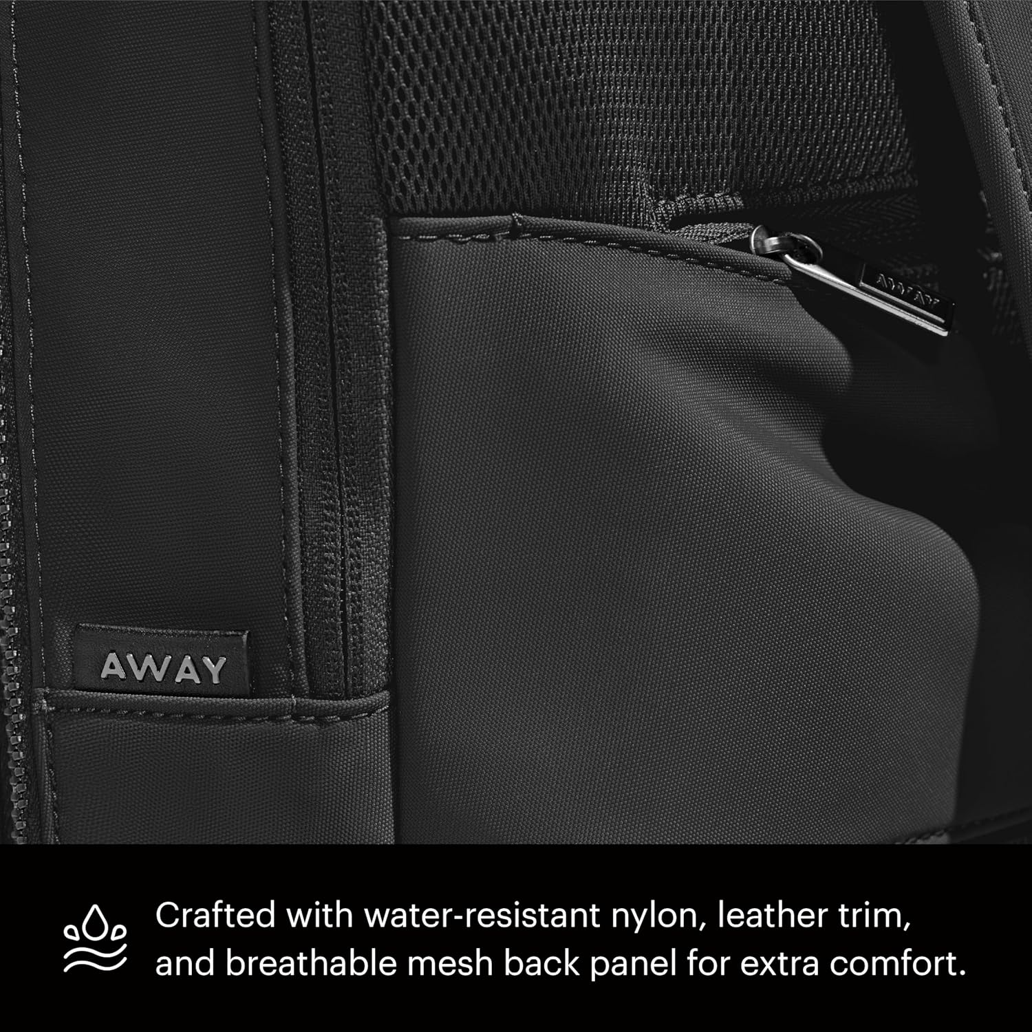 Away The Everywhere Zip Backpack - Personal Item Airline Approved Backpack with 16' Padded Laptop Sleeve, Water Bottle Pocket, Interior and Exterior Pockets - Fits Up to 16-Inch Laptops - Jet Black