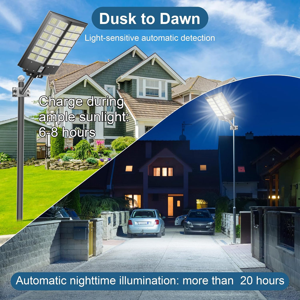 9000W Solar Street Light, Solar Street Lights Outdoor 120000LM, Commercial Parking Lot Light 7000K, Flood Outdoor Lights IP67 Waterproof with Motion Sensor, 3-Year Warranty
